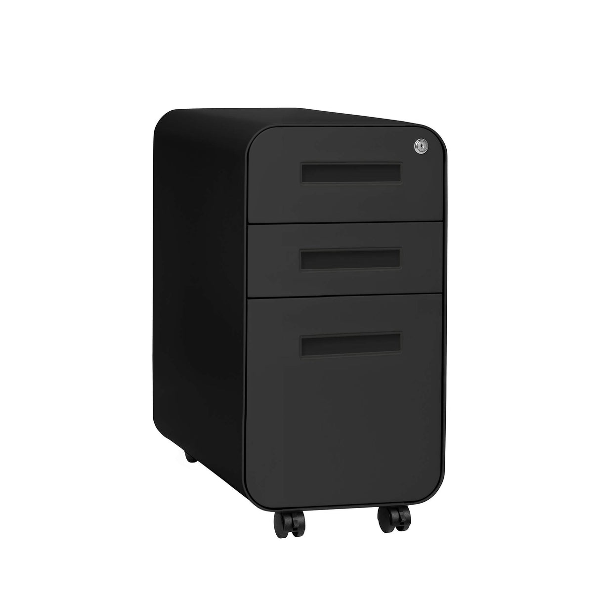 Laura Davidson Furniture Stockpile Slim 3-Drawer Mobile File Cabinet with Lock - Under Desk Metal Filing Cabinet, Legal/Letter File Folders, Wheels and Stationary Feet, Pre-Assembled, All Black Laura Davidson Furniture