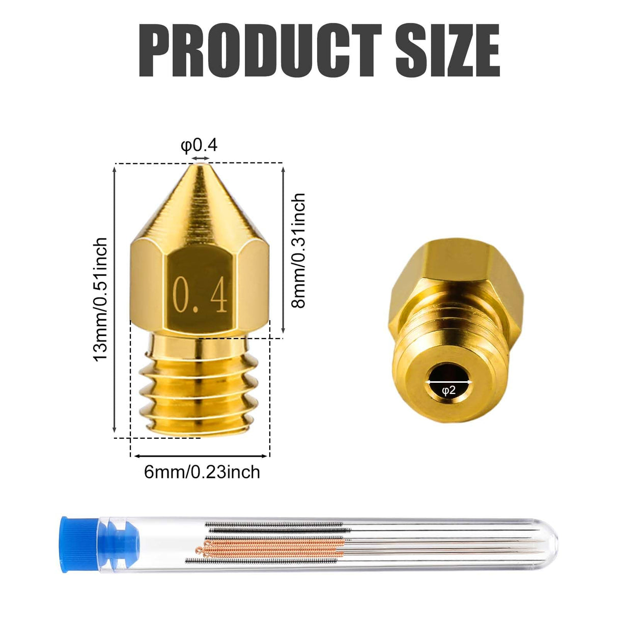 31pcs 3D Printer Nozzles, MK8 Nozzle Kit 0.2mm 0.3mm 0.4mm 0.5mm 0.6mm 0.8mm 1.0mm 3D Printer Brass Hotend Nozzles with Wrench Cleaning Tool Kit for Ender 3 Pro/V2 Extruder Printer Accessories Kit NQEUEPN