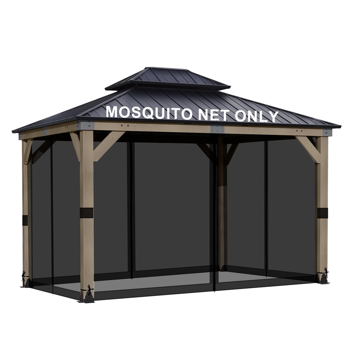BPS 10' x 12' Gazebo Universal Mosquito Netting Screen Replacement, 4-Panel Screen Walls with Double Zippers for Outdoor Patio, Black (Mosquito Net Only) BPS