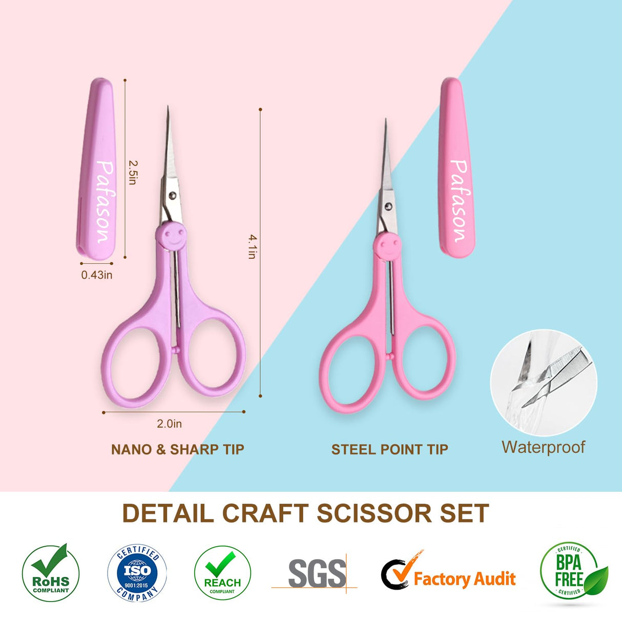 PAFASON 4" Stainless Steel Detail Craft Scissors Set with Straight Precise Tips & Safety Cap & TSA Complied Ideal for Scrapbooking, Paper Yarn Thread Fabric Cutting Sewing Quilting Embroidery Knitting Pafason