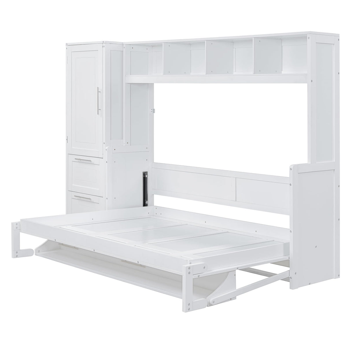 YOPTO Full Size Murphy Bed Cabinet with Closet and Drawers,Hidden Folding Wall Bed Frame,Wood Platform Bed Chest,Space-Saving,Easy Assembly,for Bedroom,Guest Room,Home,Office,White YOPTO