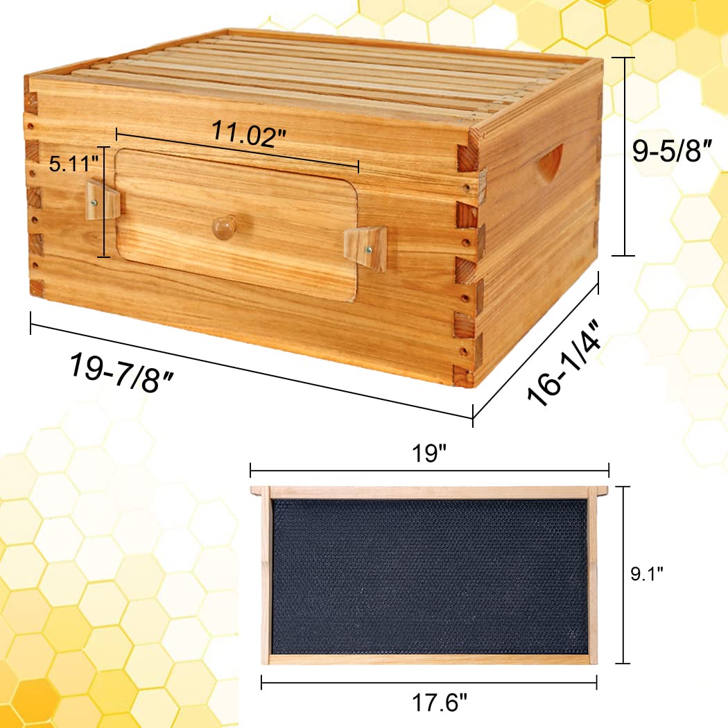 BeeCastle 10 Frame Deep Bee Hive Box, Langstroth Beehive Boxes Dipped in 100% Natural Beeswax with Window, Beehive Frames and Beeswaxed Foundations (Unassembled) BeeCastle