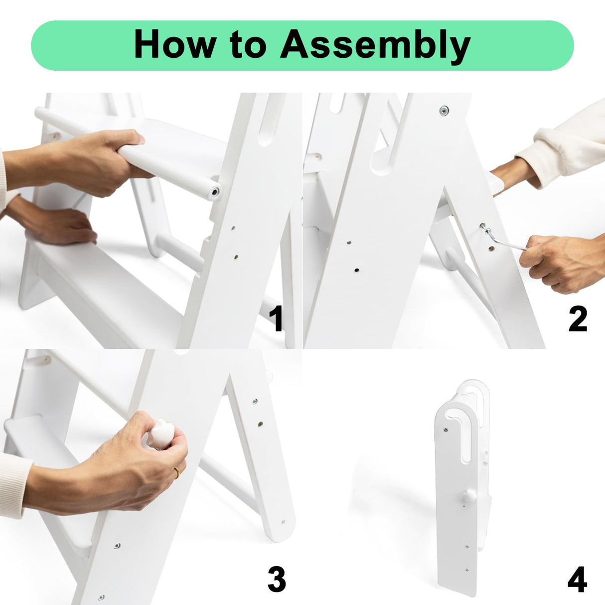 WOOD CITY Toddler Step Stool Foldable for Bathroom Sink, Adjustable 2 Step Stool Toilet Potty Training Stool with Handles,Child Kitchen Counter Stool Helper, Montessori Kitchen Stools (White) WOOD CITY