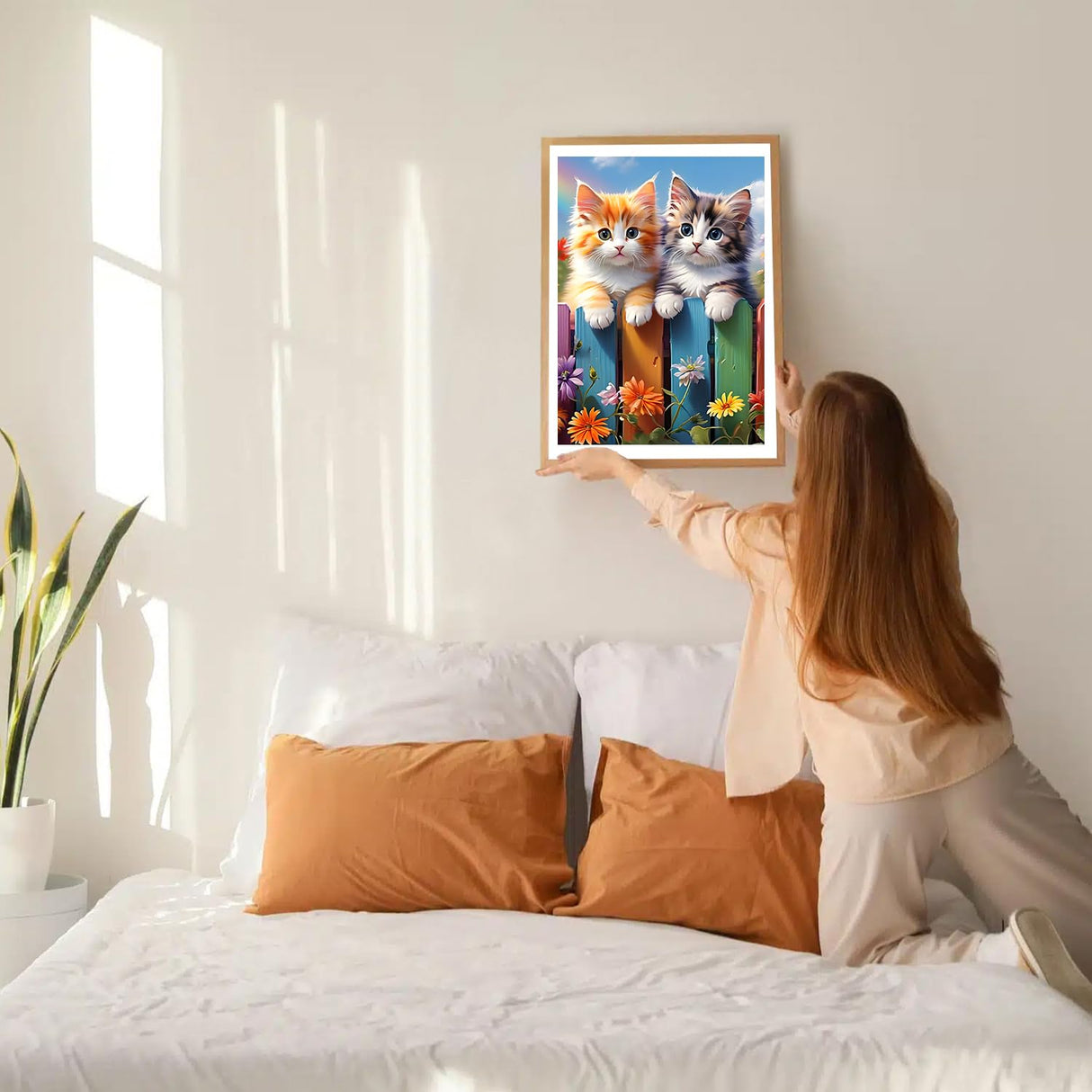 GDYEEH DIY 5D Cats Diamond Art Painting Kits, Kitten Full Round Drill Sparkling Diamond Painting Picture, Flowers Diamond Painting Art Craft Kits for Adults Beginners, Home Wall Decor 12x16inch GDYEEH