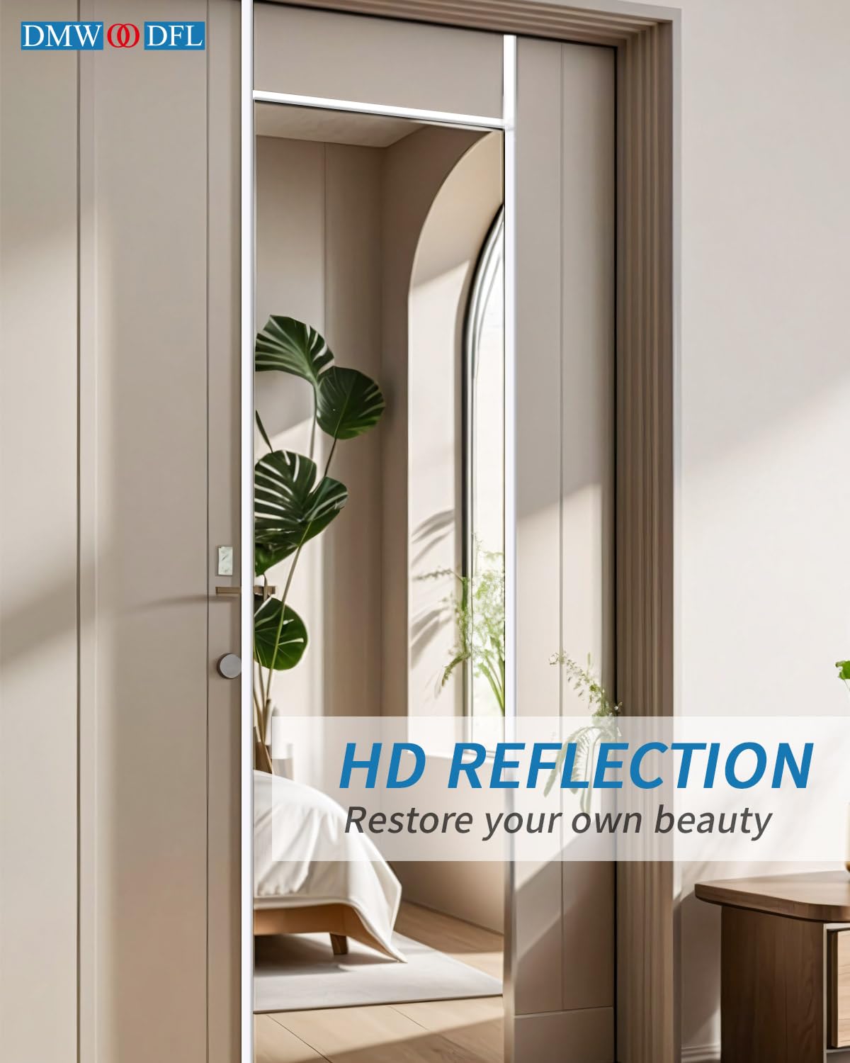 DMWOODFL 48" x 14" Over The Door Mirror Full Length Mirror Door Mirror Wall Mirror Hanging with 2 Metal Hangers for Bedroom Living Room Bathroom White DMWOODFL