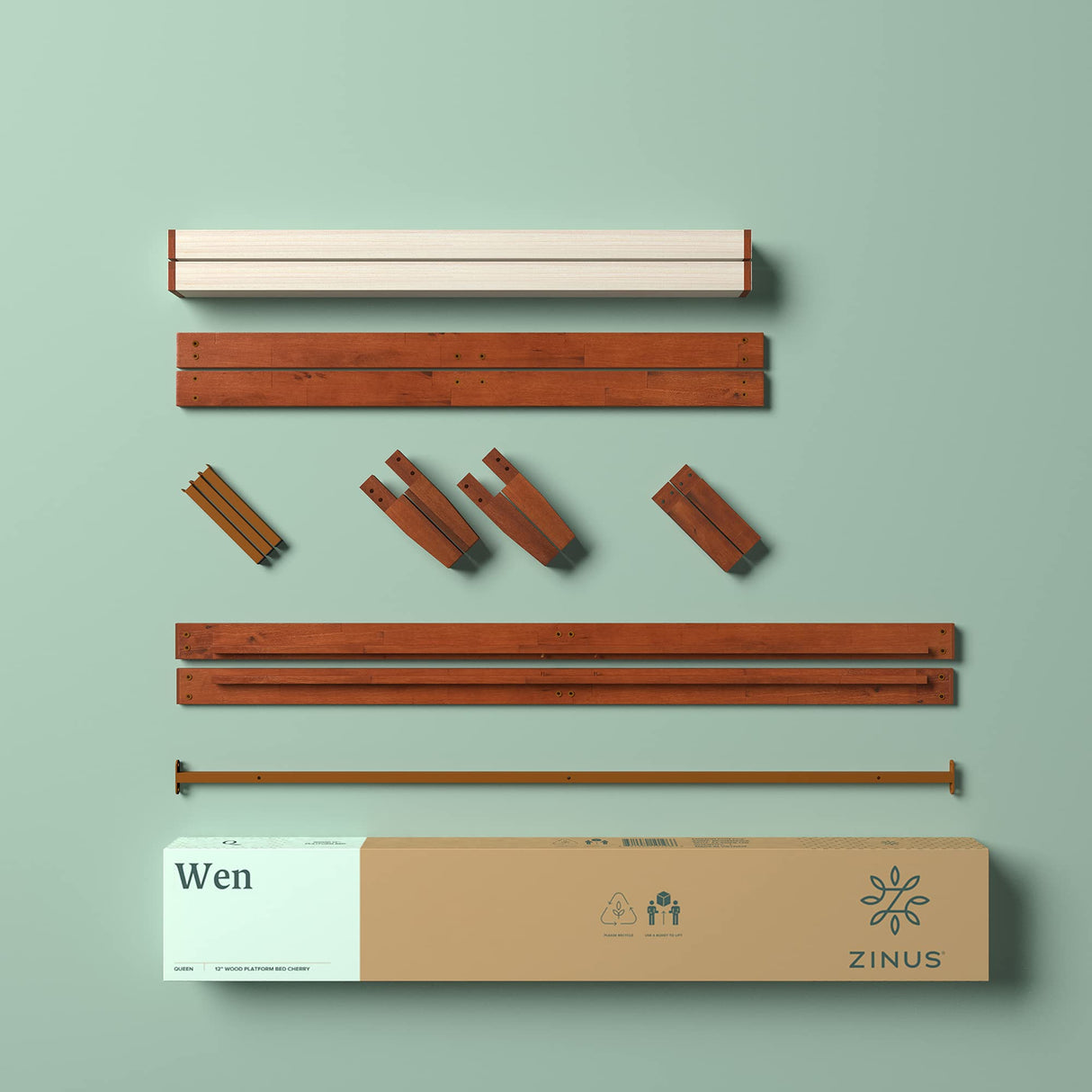 ZINUS Wen Wood King Platform Bed Frame with Solid Wood Slat Support in Cherry Finish Zinus