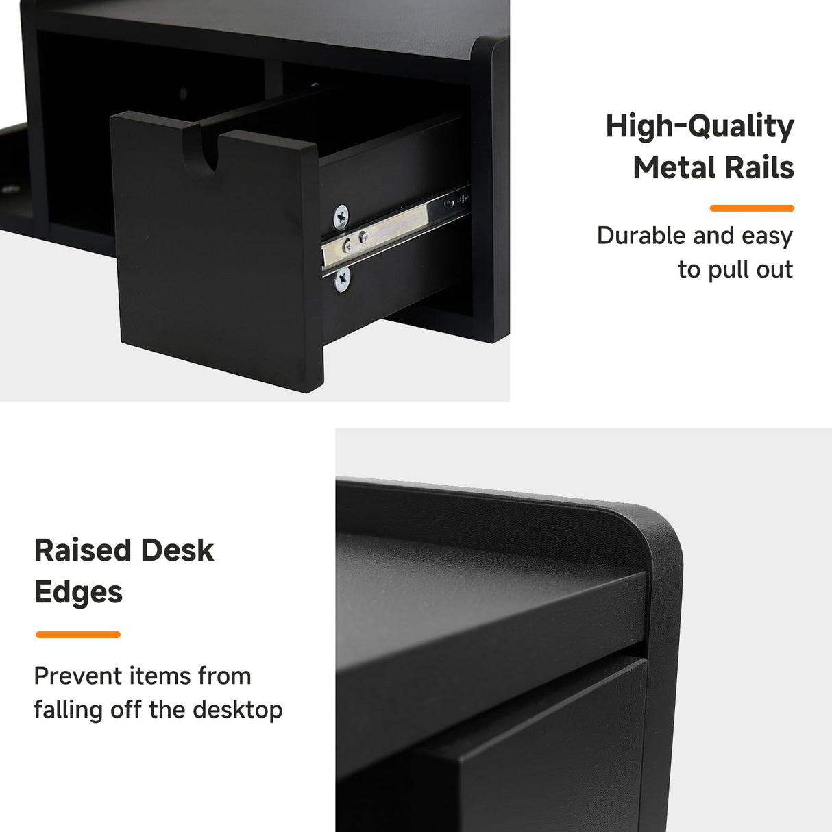 DongRong Floating Nightstand with Drawer & Shelf,Wall Mounted Bedside Table for Small Bedrooms,Modern Black End Table with Space Saving Design DongRong