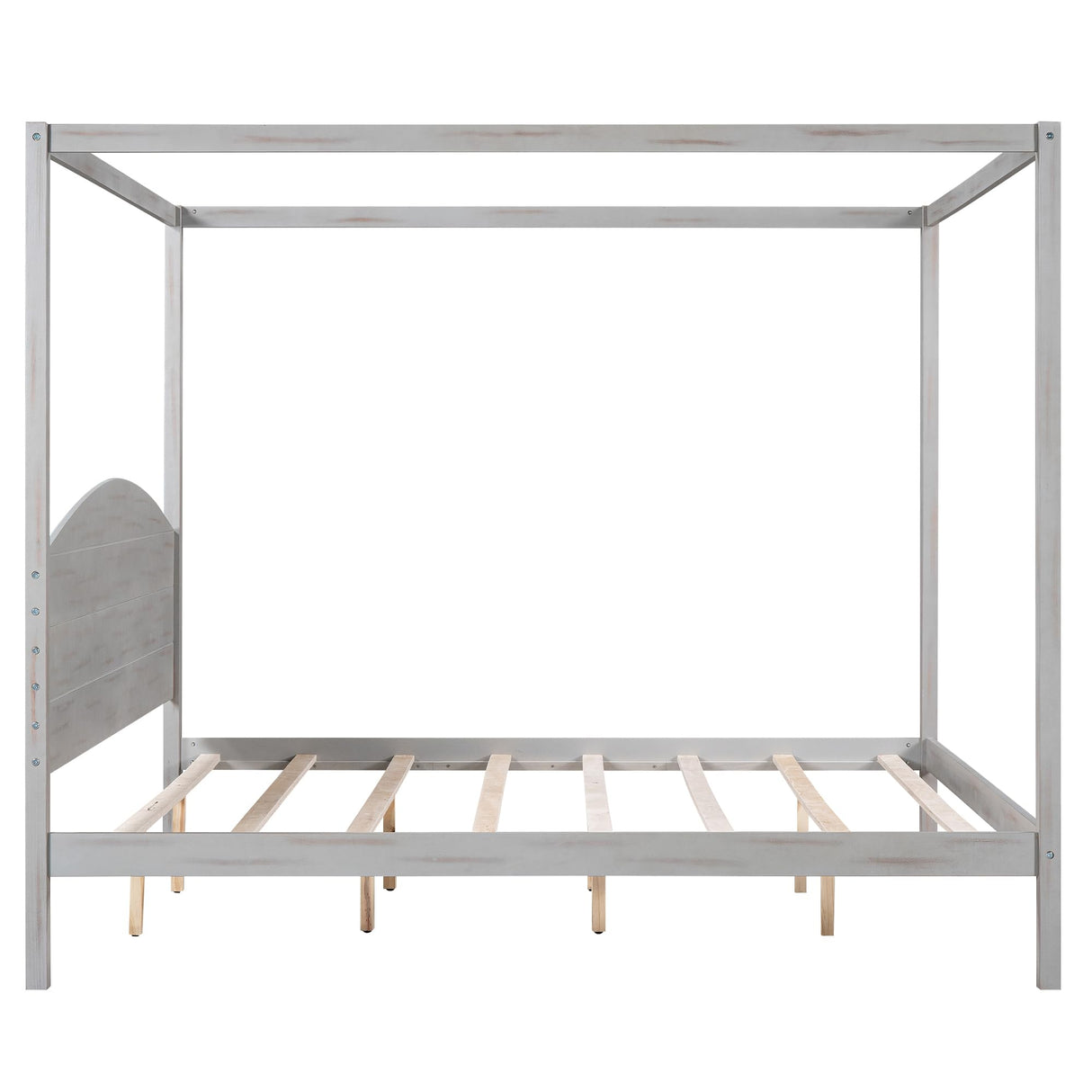 Harper & Bright Designs Grey Wash King Size Canopy Bed Frame with Headboard and Slat Support Harper & Bright Designs