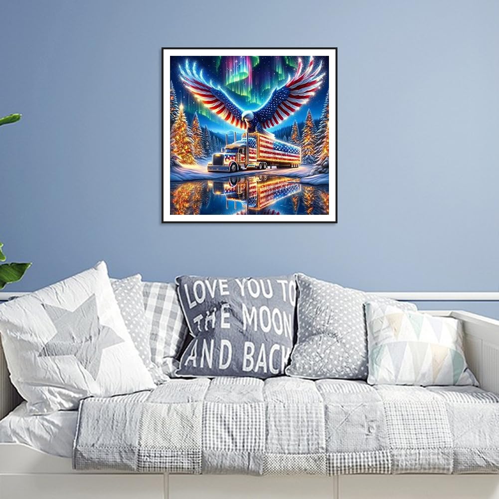SJUTOUCI Truck Diamond Painting Kits for Adults, Diamond Art Kits for Beginners, DIY 5D Full Drill Diamond Dots Gem Craft Art Home Wall Decor 12x12 inch, Eagle SJUTOUCI