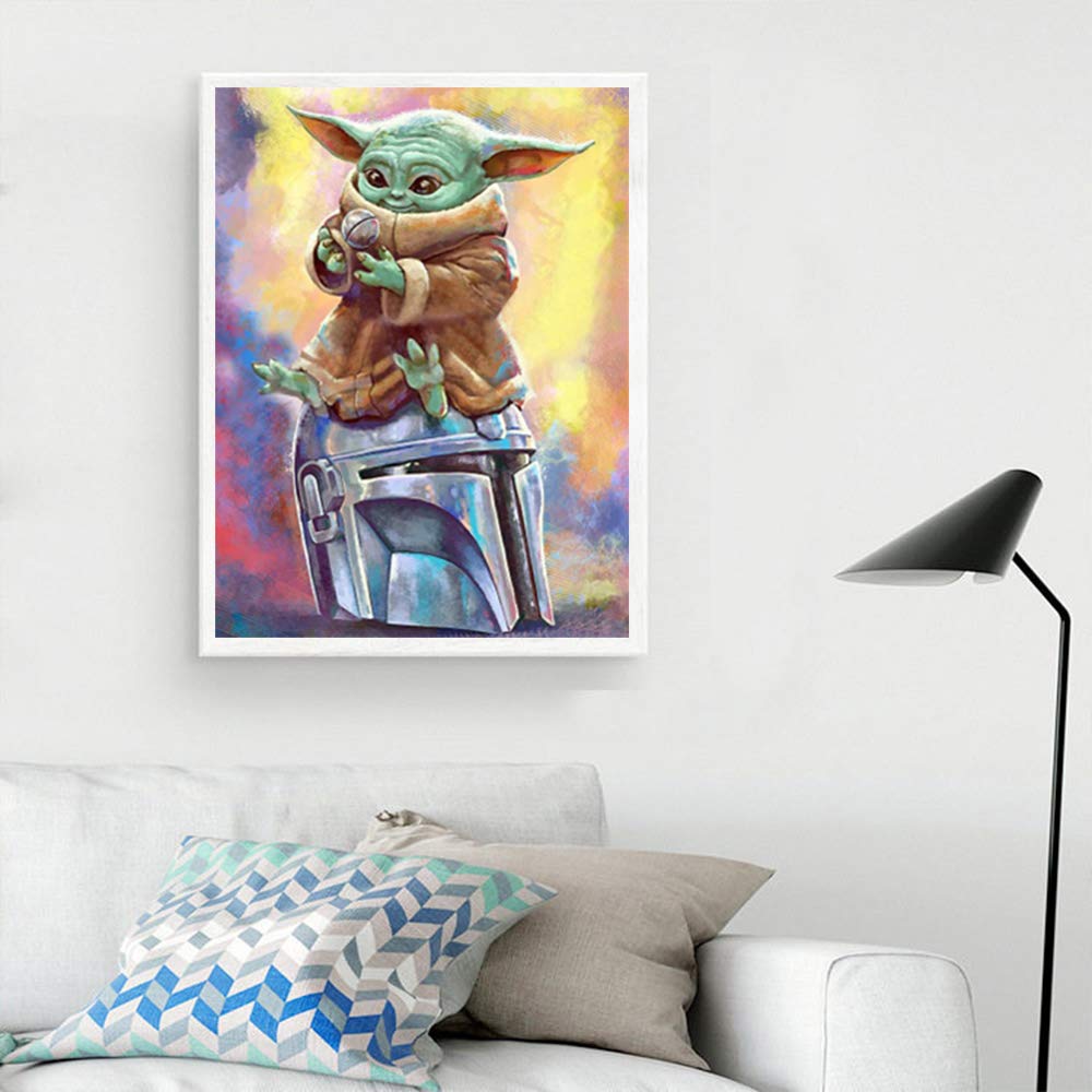 Plzoslly Paint by Numbers for Adults Kids, Star Wars Baby Yoda DIY 5D Diamond Painting Kits Mandalorian Round Full Drill Crystal Rhinestone Embroidery Arts Craft for Home Wall Decor 12 x 16 Inch Plzoslly