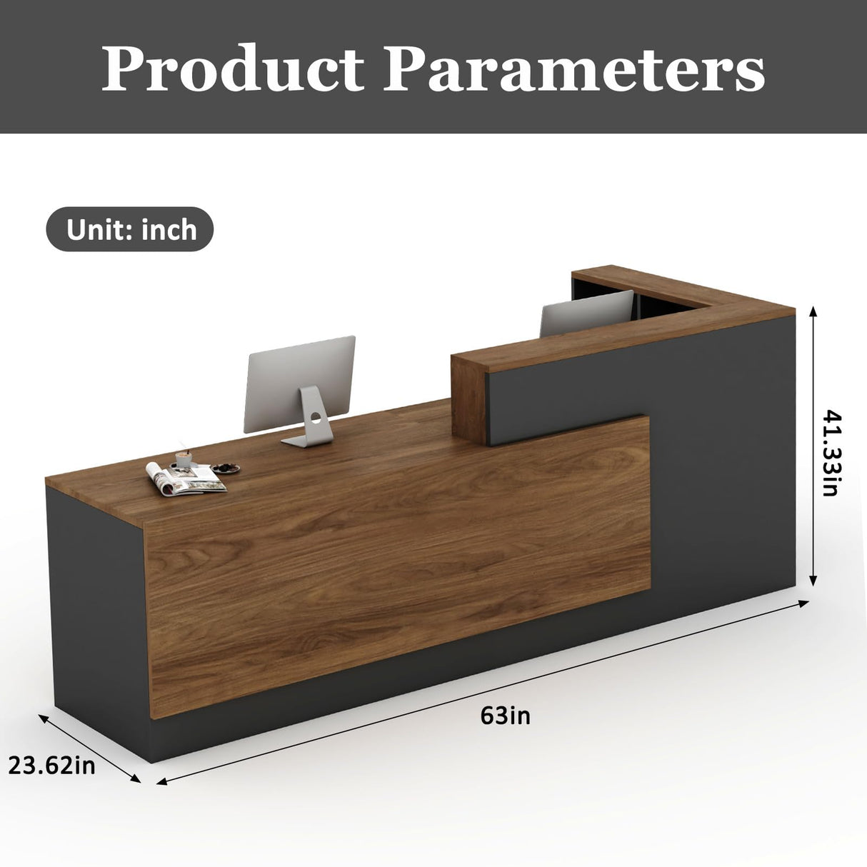 YTElantivo L-Shaped Reception Desk with Counter and Lockable Drawers and Storage,Modern Front Desk Reception Counter for Checkout, Lobby, Beauty Salon (Iron Grey_D, Left_63*24 * 41IN) YTElantivo