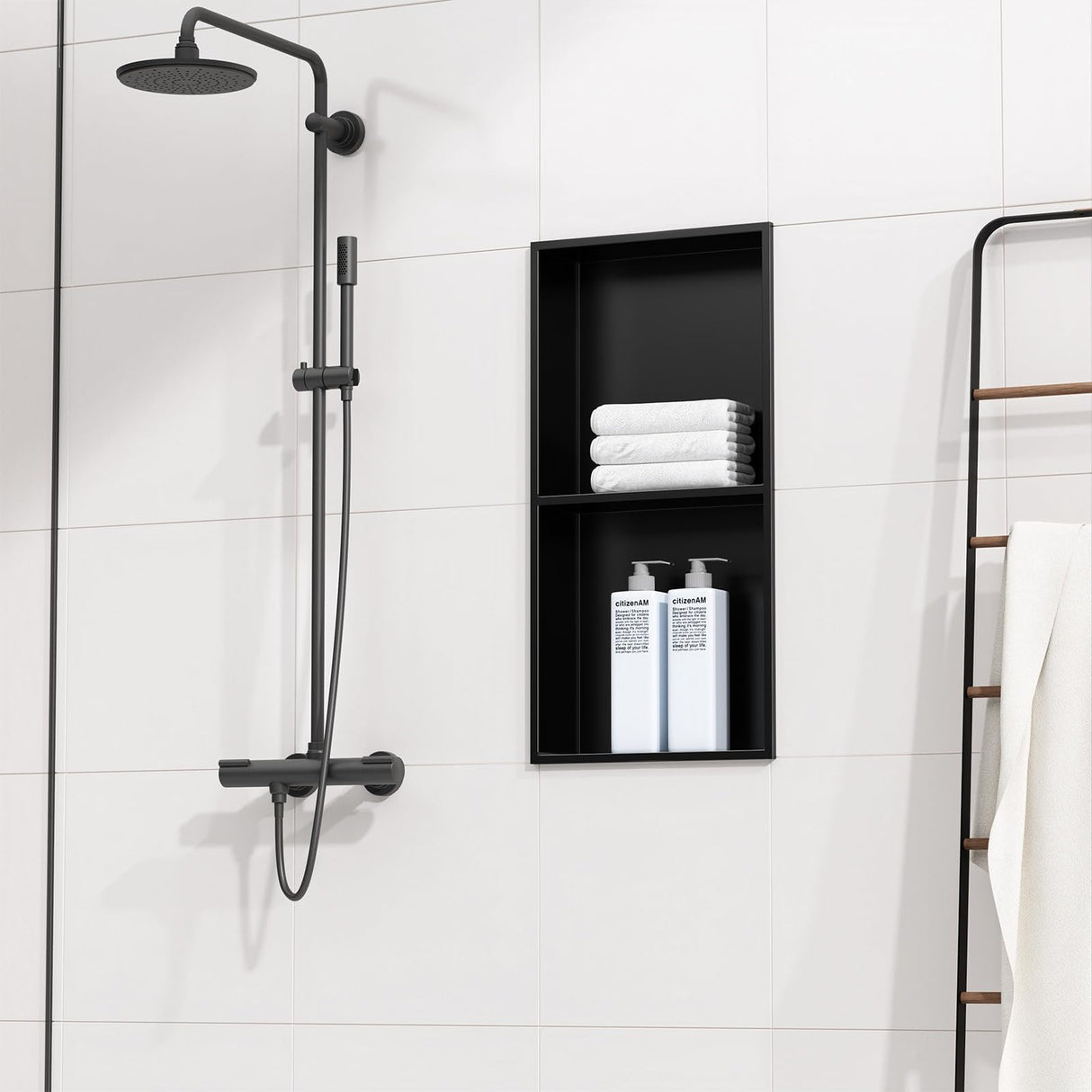 dancrul Stainless Steel Shower Niche, 24" X 12" Recessed Shower Shelf, Ready to Tile Niche for Bathroom Storage, Matte Black dancrul
