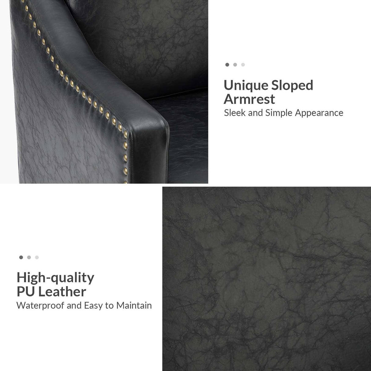 HULALA HOME Faux Leather Accent Armchair with Back & Seat Cushions, Traditional Club Chair with Nailhead Trim, Comfy Upholstered Sofa Chair for Bedroom & Living Room, Black HULALA HOME