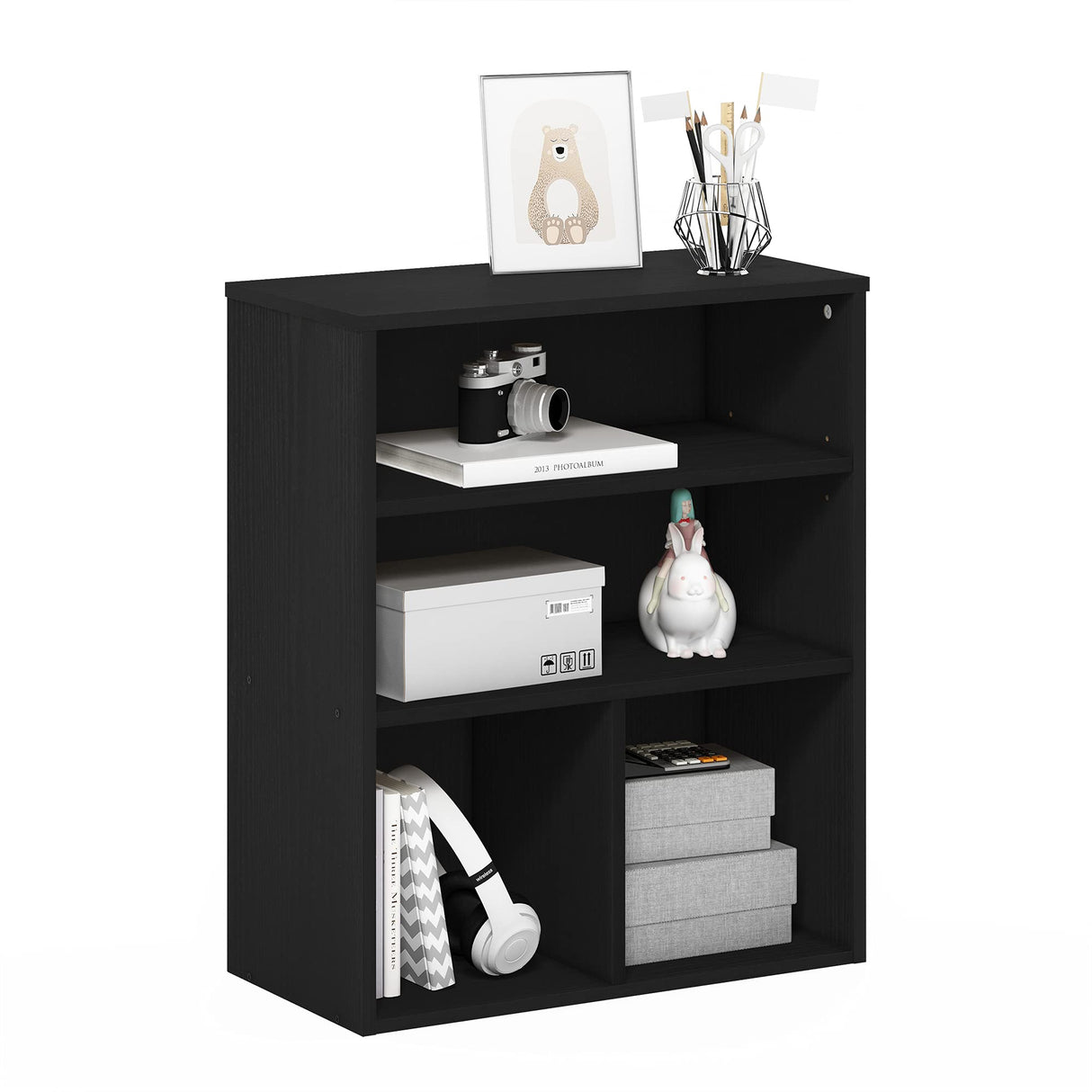 Furinno Pasir 3 Tier Display Bookcase, Black Oak Furinno