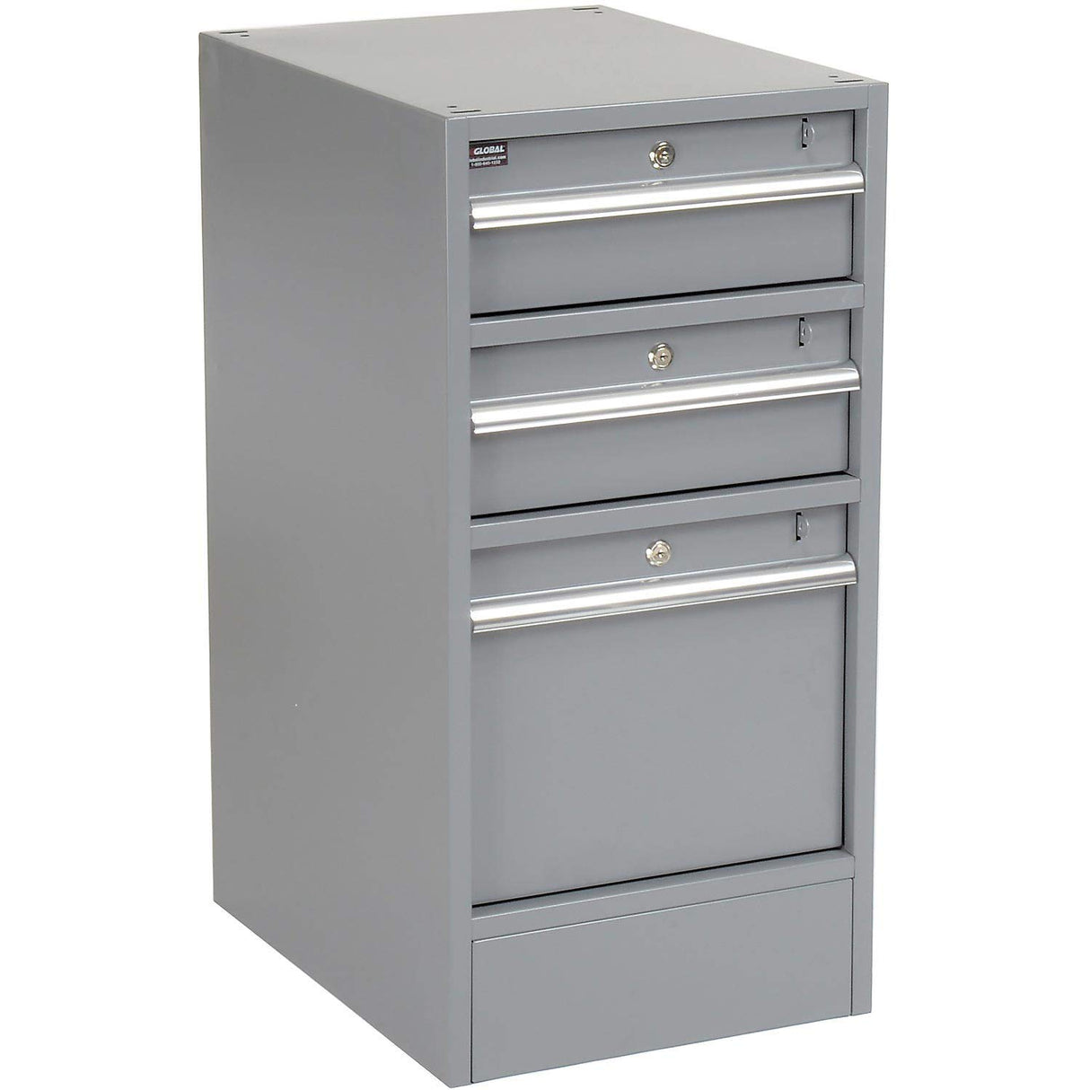 Global Industrial Pedestal Workbench W/ 3 Drawers & 1 Cabinet, Plastic Laminate Safety Edge, 60" W x 30" D, Gray Global Industrial