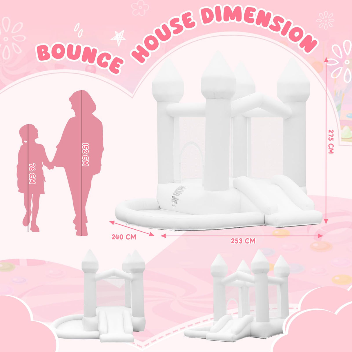 FBSPORT White Bounce House, Inflatable Bouncer with Air Blower,Indoor & Outdoor Bouncy Castle with Big Ball Pit for Wedding Party Kids Birthday Party, Easy to Install FBSPORT