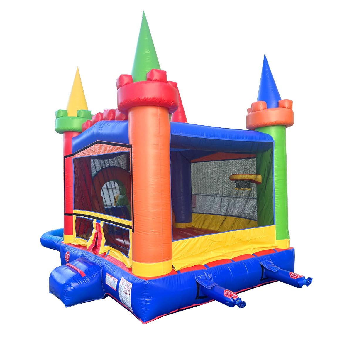 Inflatable Bounce House with Slide for Kids - Backyard Modular Rainbow Castle Combo Bouncer with Water Pool, Outdoor Toys, Jumpers for Kids - Bounce House with Blower & Stakes - 12' x 12' Area Pogo Bounce House