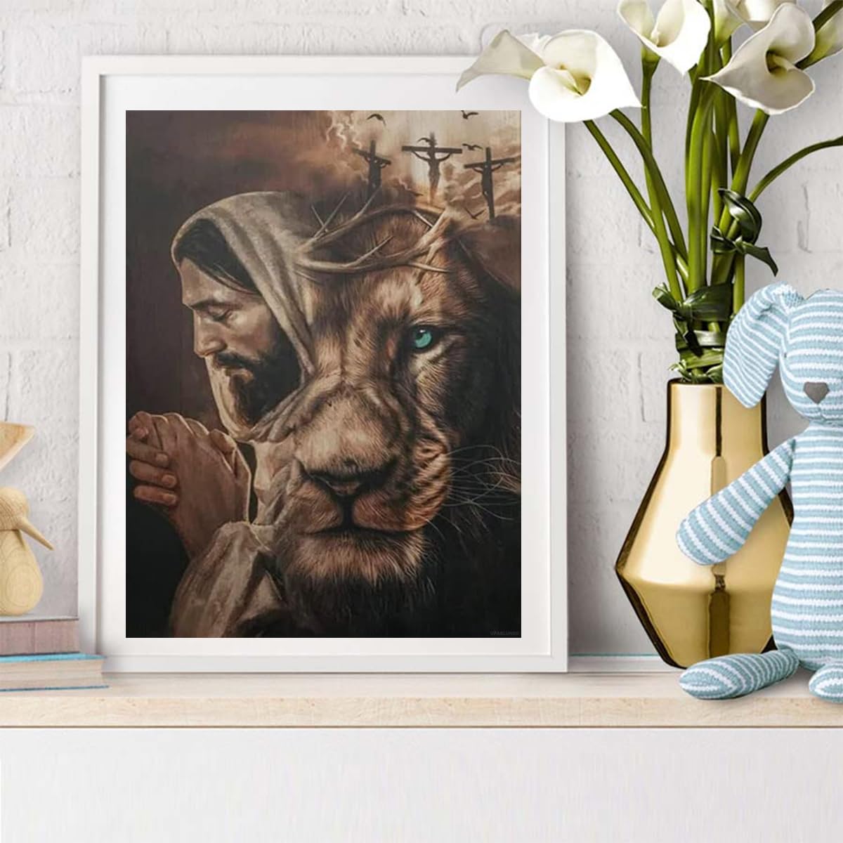 UPABLUNSO Diamond Painting Kit for Adults Jesus Lion Cross Religion Diamond Art Painting by Number Kits Gem Art Wall Home Decor 12x16 inch UPABLUNSO