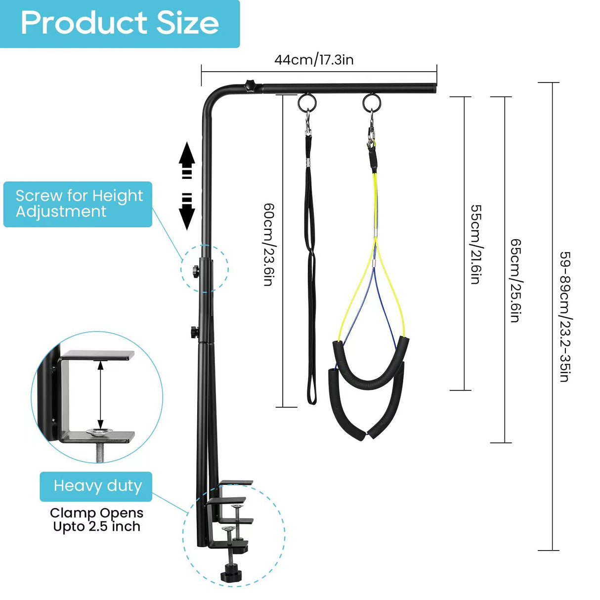 WeGXY Dog Grooming Table Arm, 35" Height Adjustable Pet Grooming Arm with Double Clamp for Small and Medium Dogs,Grooming Loop Noose and No Sit Haunch Holder WeGXY