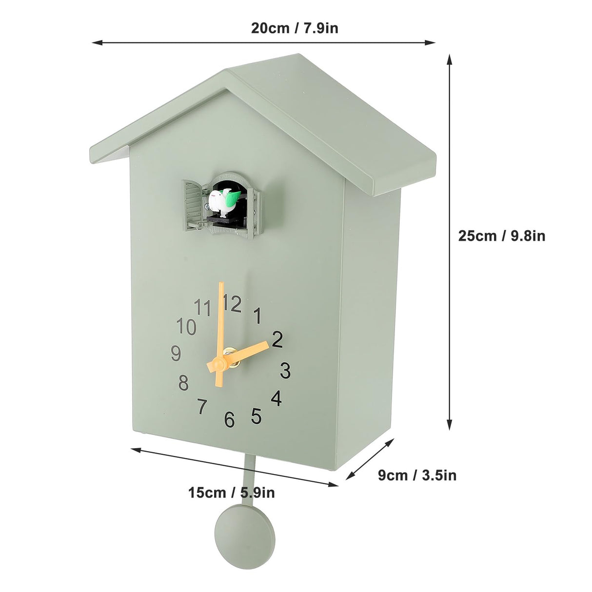 Cuckoo Clock Wall Clock, Nordic Style Bird Voices Pendulum Hanging Clock Coo Coo Clock for Art Home Living Room Office (Green) Gsycle