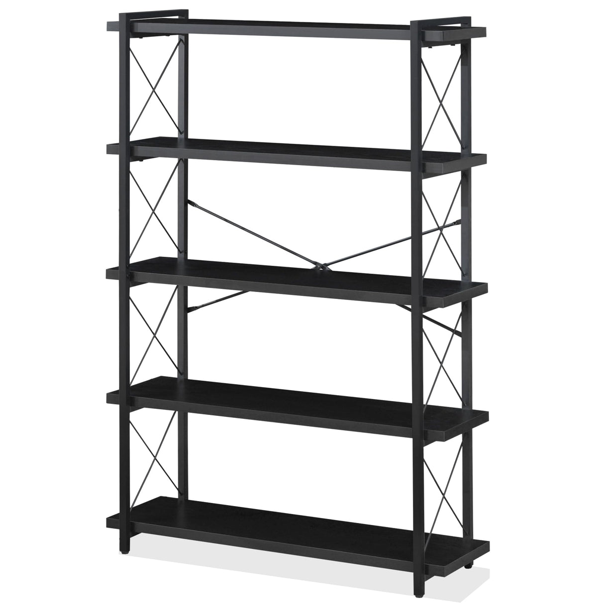 HCHQHS Bookshelf, 5-Tier Industrial Bookcase, Black Open Book Shelf, Freestanding Tall Bookshelves with Metal Frame HCHQHS