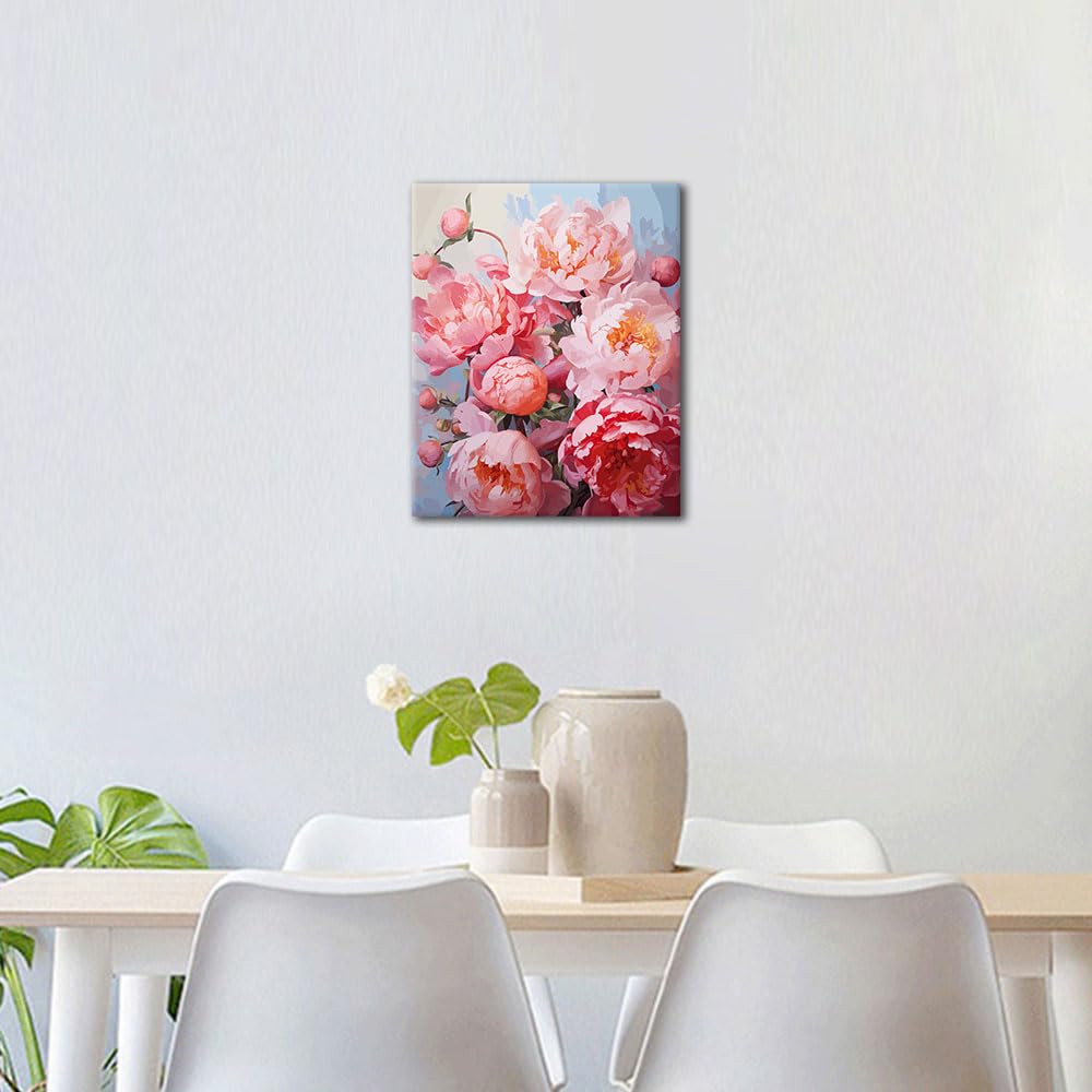TUMOVO Paint by Numbers Kit for Adults - Bouquet of Pink Peonies Adult Paint by Number Kits, Floral Art Painting, DIY Canvas Kit for Beginners Relaxation, Arts and Crafts for Adults, 16x20 Inch TUMOVO