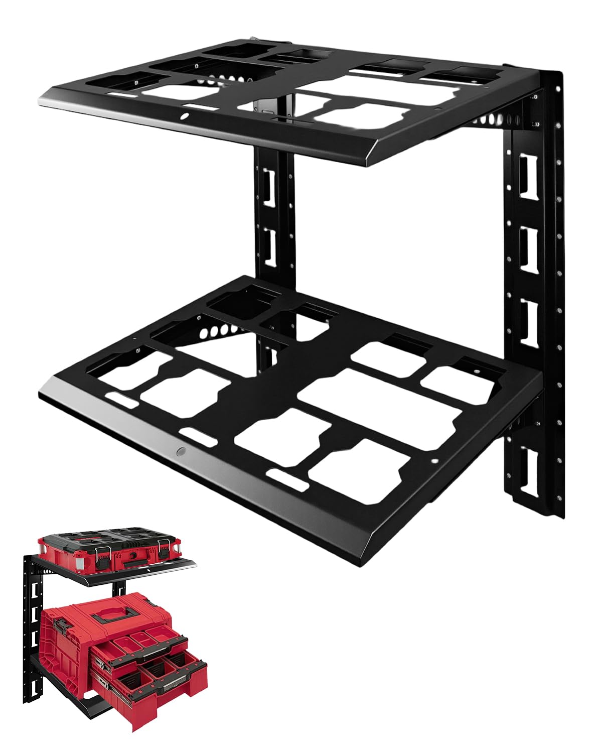 HZSIFU Heavy Duty Racking Kit Compatible with Milwaukee Packout, 80 lbs Load Capacity Shelf Wall Mount, 2-Shelf Shelves for Truck Trailer Garage Workshop HZSIFU