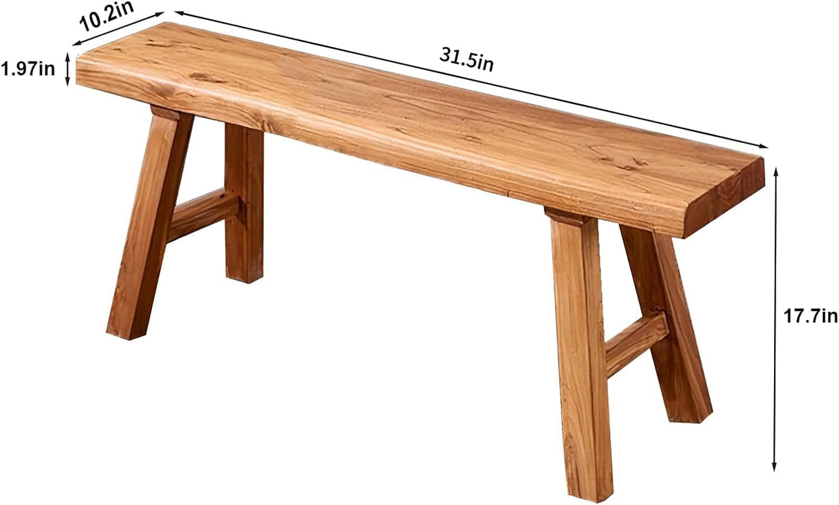 Wooden Bench Indoor, Rustic Farmhouse Narrow Entryway Bench with Natural Solid Wood, Durable and Sturdy Skinny Bench Suitable For Dining Room, Kitchen Porch Other Narrow Spaces (31.5 * 10.2 * 17.7) Taibahong