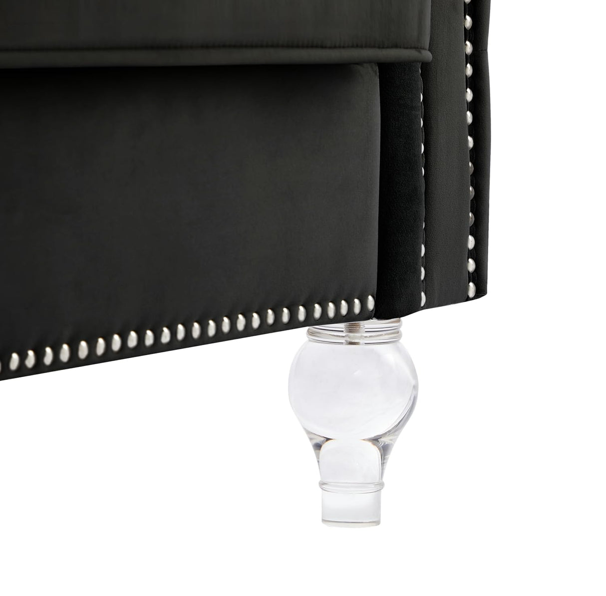 2 Piece Velvet Living Room Sofa Set with Tufted Loveseat and 3-Seater Couch, Luxurious Diamond Tufting & Acrylic Crystal Buttons & Legs, Modern Comfy Upholstery Chesterfield Sofa Set (Black) Gooamz