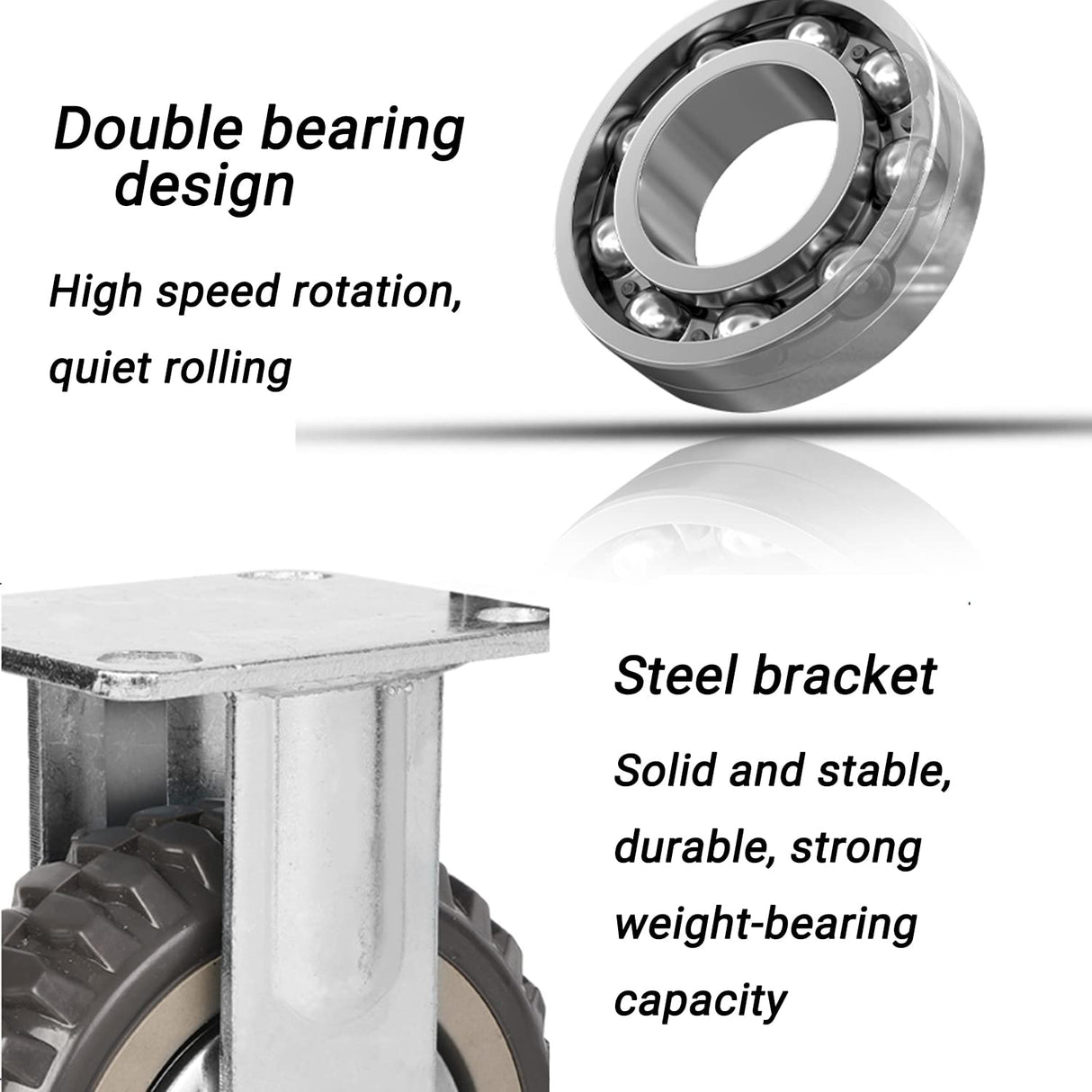 tonchean 6" Heavy Duty Caster 4-Piece Set, Polyurethane Ball Bearing Plate Caster, 2 Fixed Wheels and 2 Lockable Wheels, 360° Swivel Caster Load Capacity 1653lbs tonchean