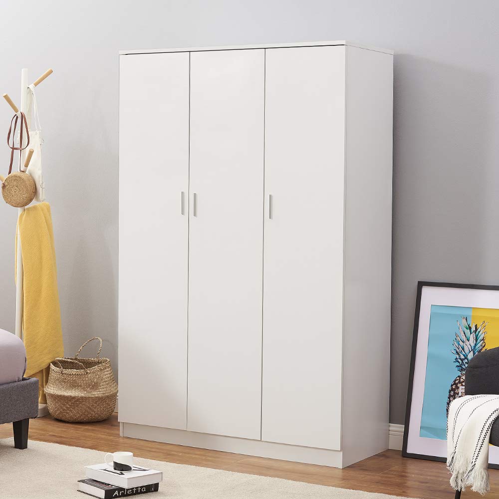 Panana 3 Door Armoires Wardrobe Closet with Clothes Hanging Rail, 6 Storage Shelves Cupboard Unit Bedroom Furniture Panana