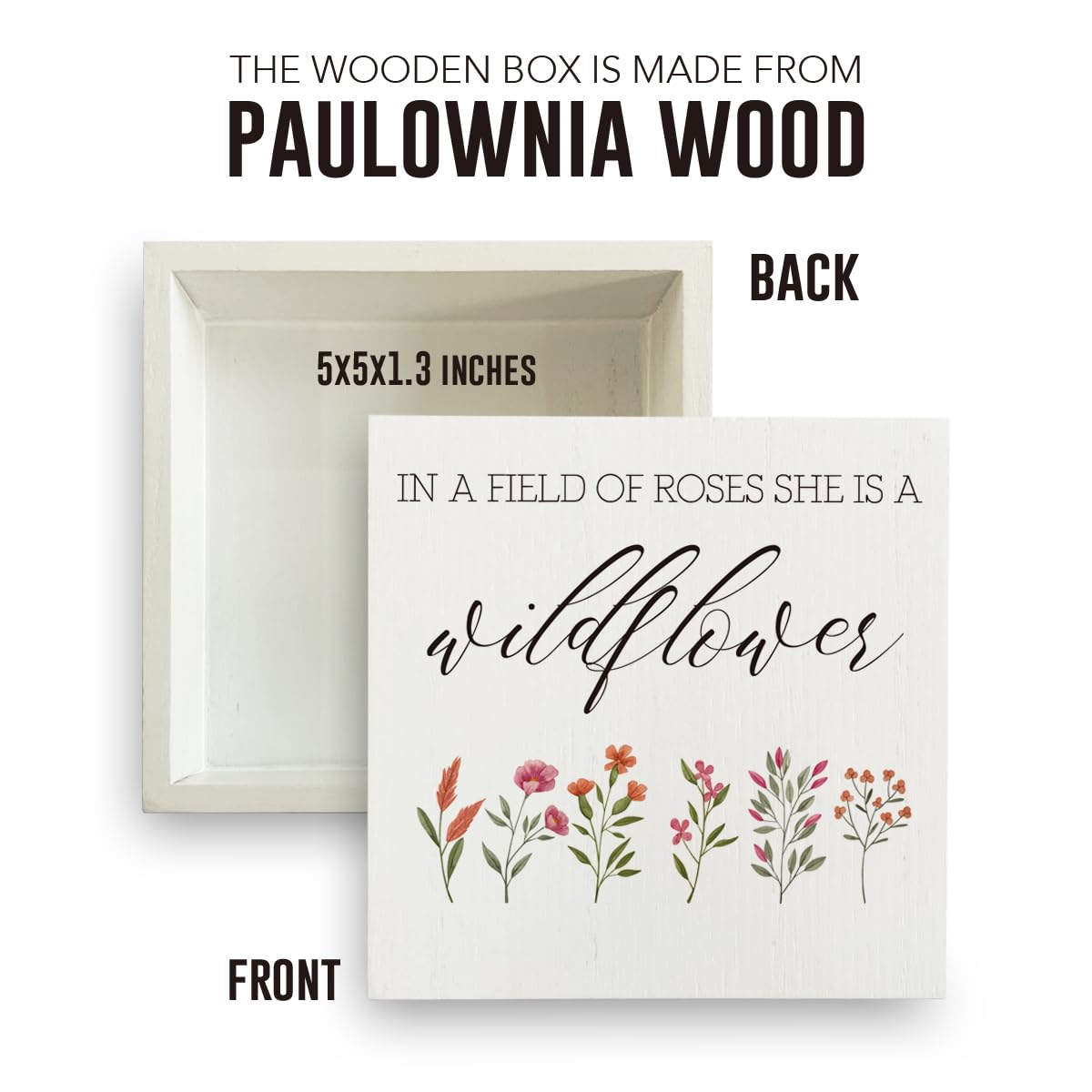 Inspirational Quote Country Floral Nursery Decor Wood Box Sign 5 x 5 Inches Rustic Box Sign Wooden Square Sign Decor Spring Summer Desk Decor Wood Sign for Home Farmhouse Office Girl Room Garden IYEZH