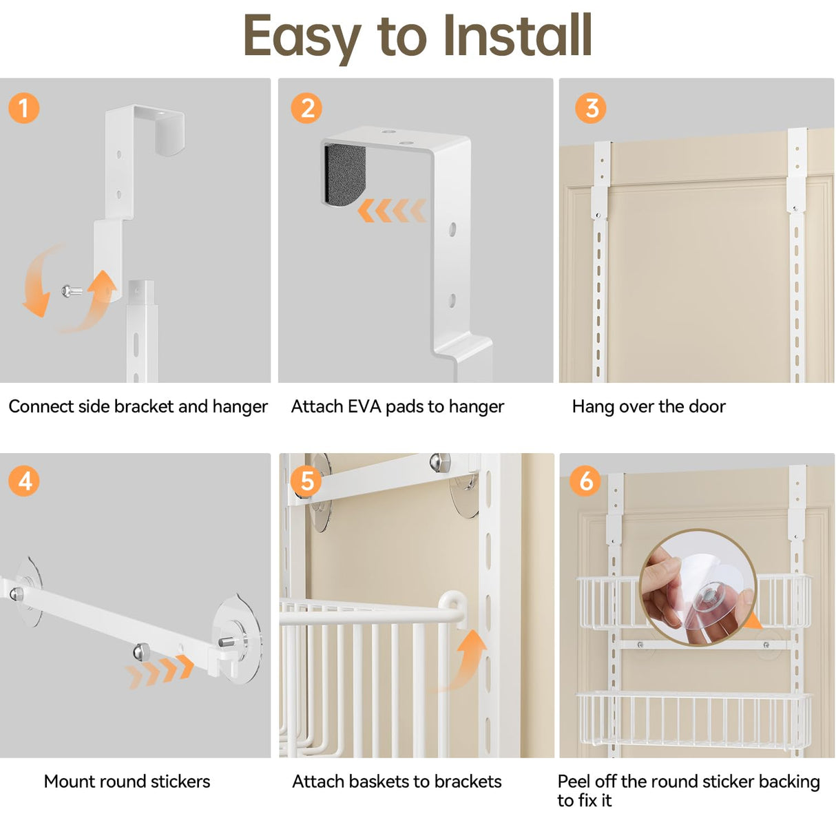 Delamu Adjustable Cabinet Door Organizer, 8-Tier Hanging Spice Rack Organizer, Metal Over the Door Pantry Organizer, Pantry Organizers and Storage Shelves for Kitchen Bathroom Laundry Room, White Delamu