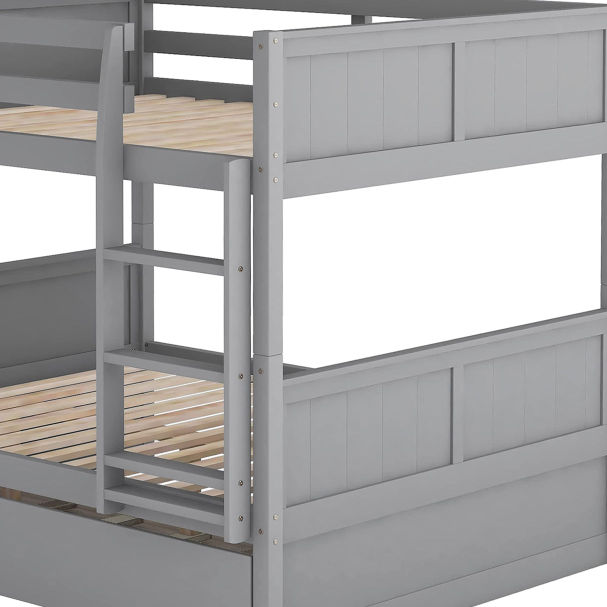 Merax Full Over Full Bunk Bed with Trundle,Wooden Trundle Bed Frame with Ladder Safety Guardrail,Convertible to 2 Platform Beds for Kids Teens,Gray Merax