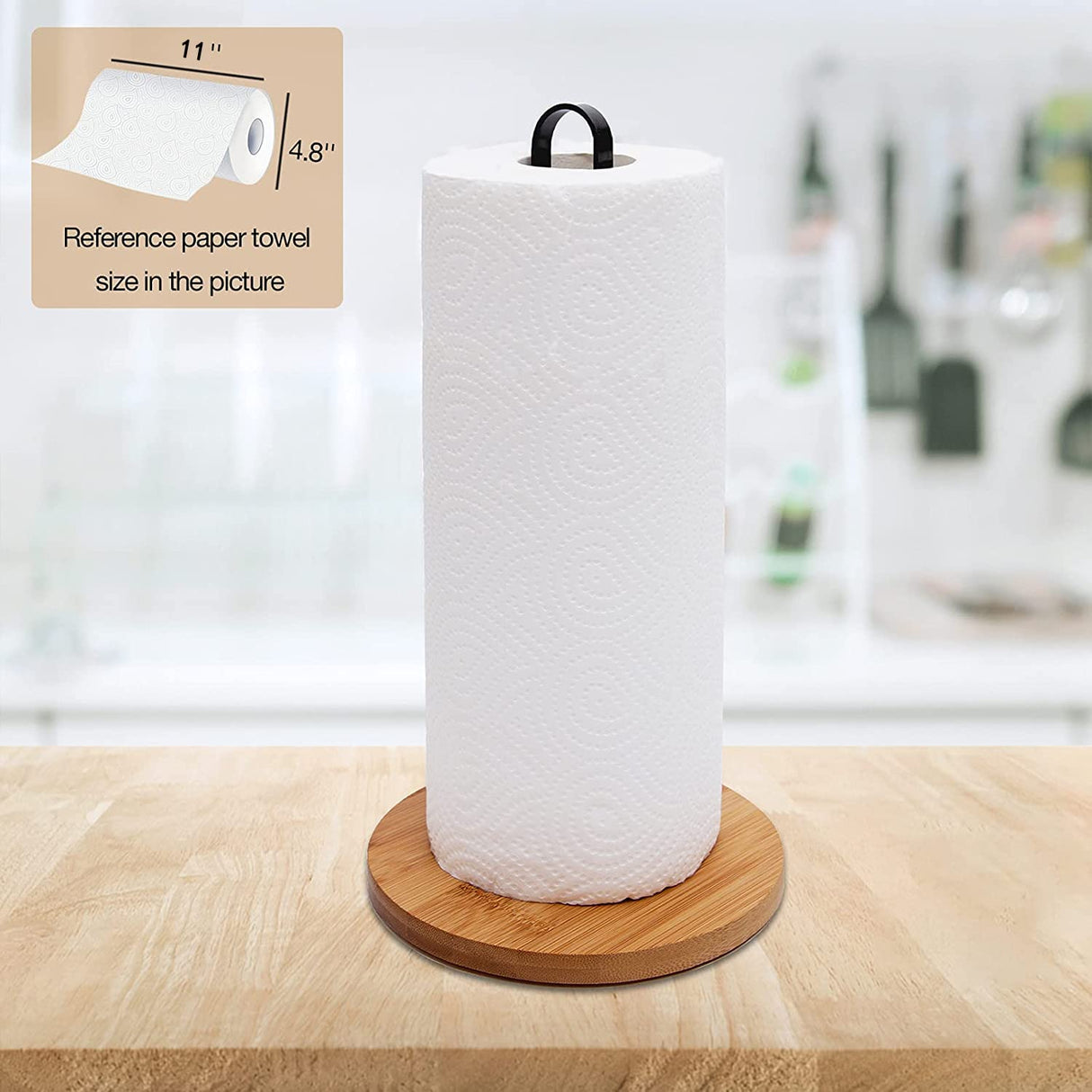 TONLEA Wood Paper Towel Holder, Countertop-Paper-Towel-Holders, Kitchen Towel Holder FreeStanding with Non-Slip Wooden Base TONLEA