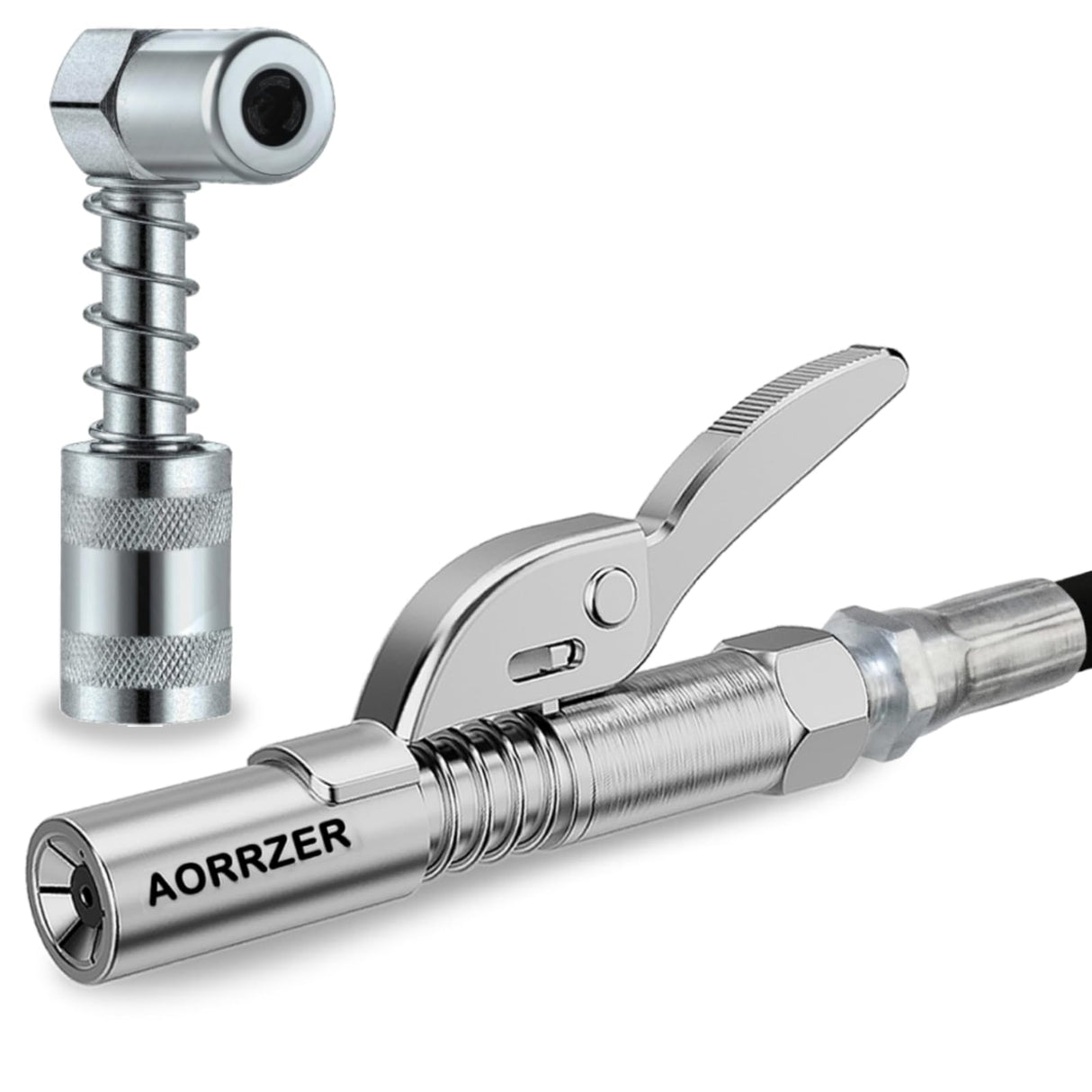 AORRZER 90 Degree Grease Gun Coupler Adapter & Grease Gun Coupler, Grease Gun Tips Locking,Suitable for Grease Fittings in Tight Spaces,Compatible with All Grease Guns 1/8" NPT Grease Gun Fittings AORRZER
