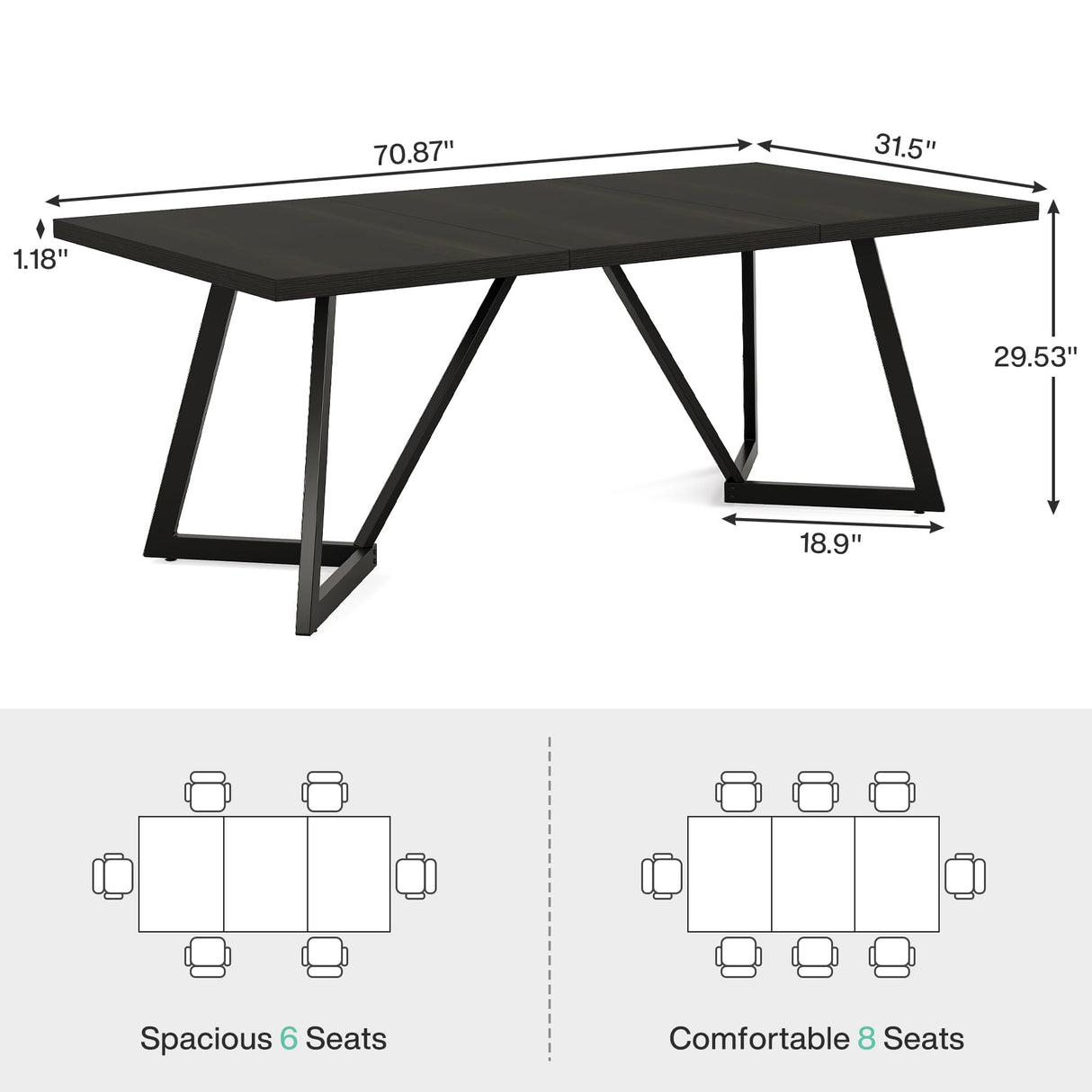 Tribesigns 70.86" Conference Table, Modern Black Meeting Table with Metal Frame, Rectangular Seminar Table Boardroom Desk for Office Meeting Conference Room Tribesigns