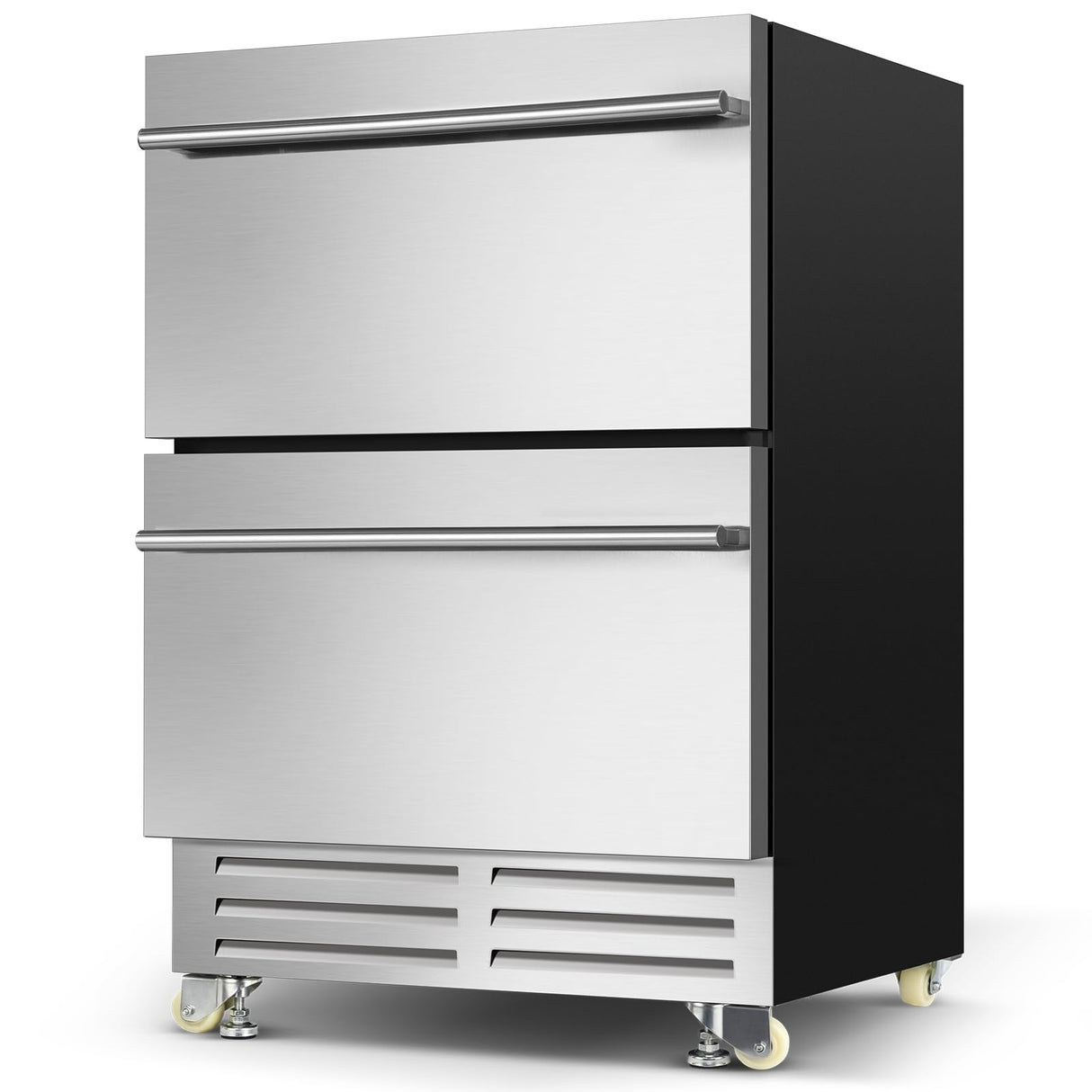 24 Inch Dual Drawer Fridge Under Counter, Stainless Steel Weather-Proof Design Outdoor Beverage Refrigerator for Patio, Freestanding or Built-In Installation, Ideal for Home and Commercial Use Velivi