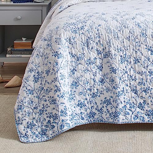 Laura Ashley Home - Queen Quilt Set, Reversible Cotton Bedding with Matching Shams, Pre-Washed Home Decor for Added Softness (Flora Blue, Queen) Laura Ashley