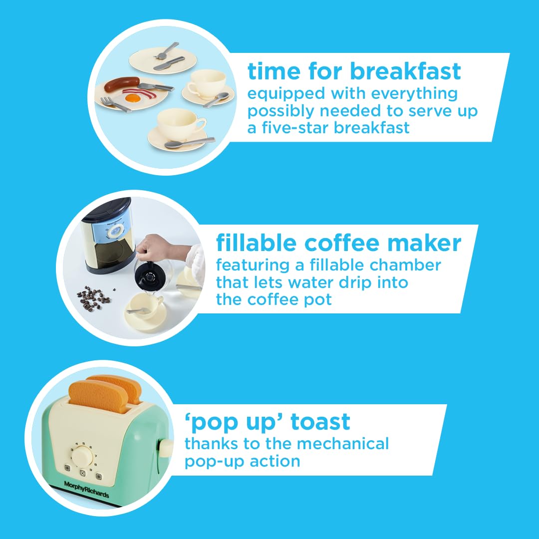 Casdon Morphy Richards Toys - Complete Kitchen Set - Toy Appliance Playset for Kids with Toaster, Coffee Maker, Kettle, Play Food & More - for Children Aged 3+ Casdon