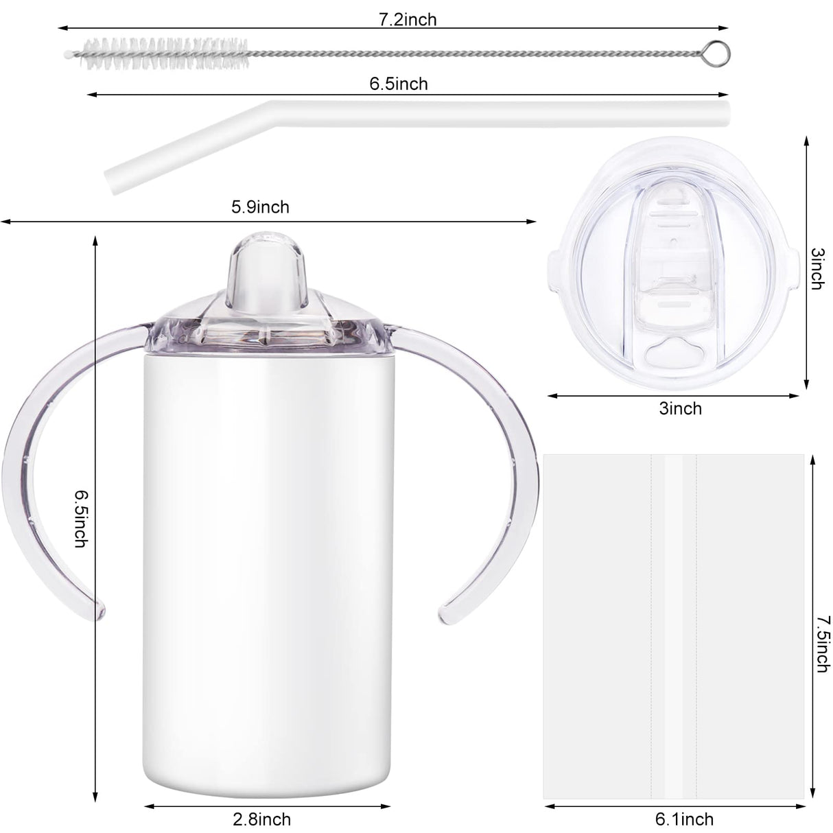 Vermida Sublimation Sippy Cup Blank with Handle, 12oz Stainless steel Sippy Cups, Kids Cups with Straws and Lids Spill Proof Double Wall Vacuum Cups for Children(2 Pack) Vermida