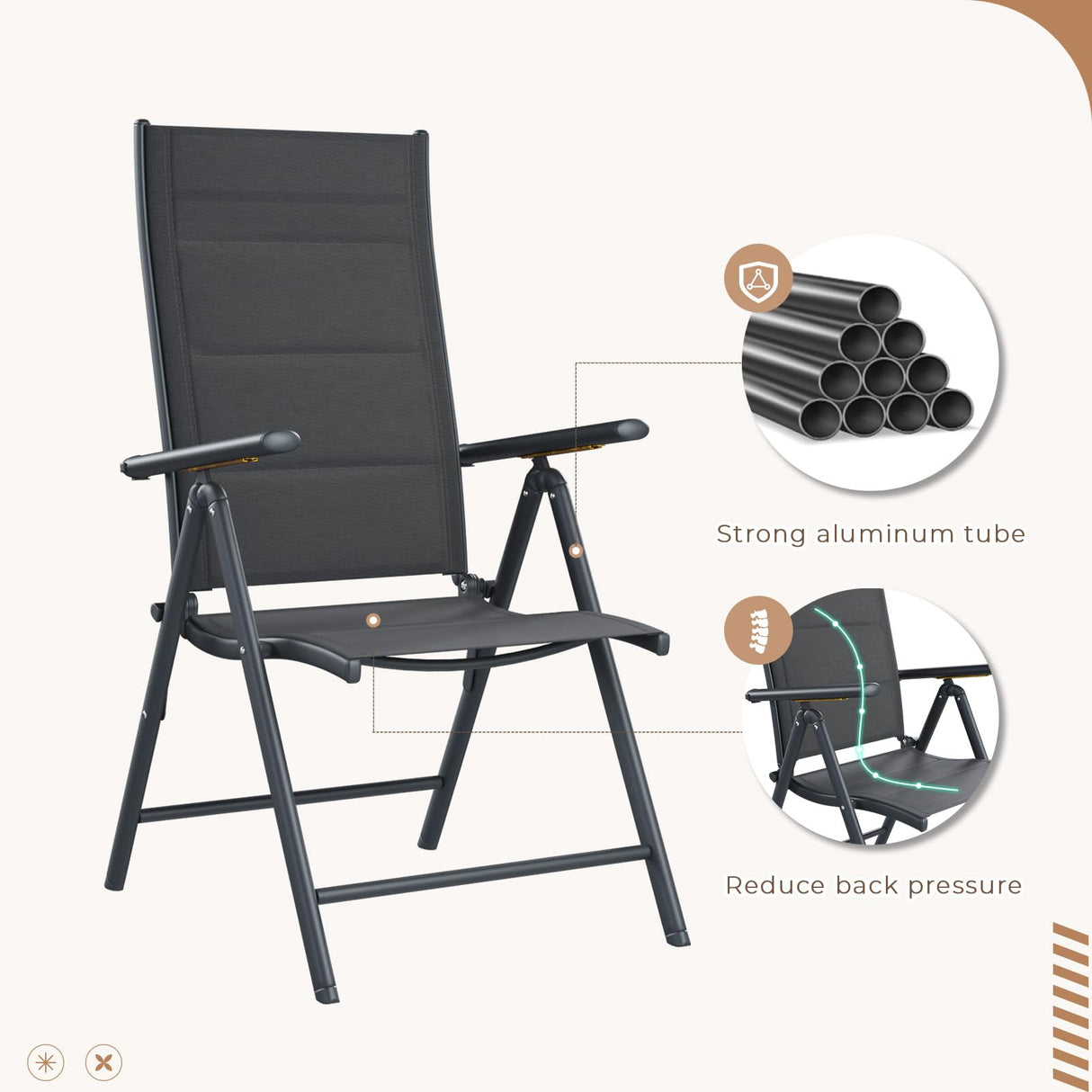 BUPPLEE 9-Piece Outdoor Dining Set with 8 Padded Aluminum Foldable Chairs & Rectangular Table with Umbrella Hole - Patio Furniture for Backyard, Balcony, Poolside BUPPLEE