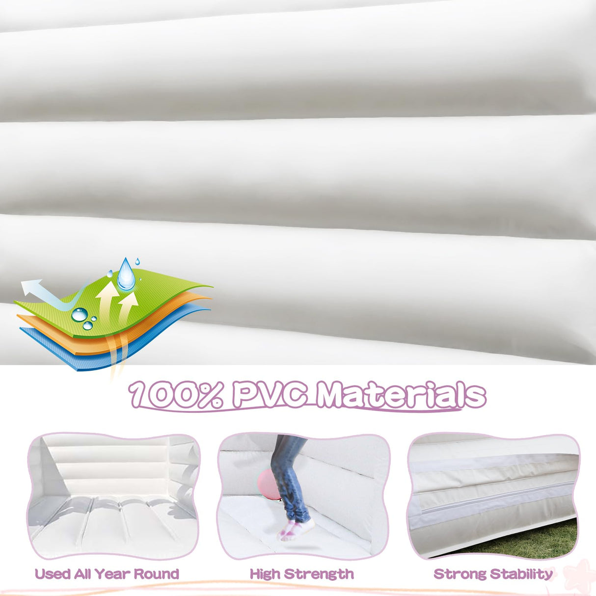 14FT White Bounce House, 100% PVC Outdoor Inflatable Castle for Kids - Fun Bouncy Castle, Easy to Set up Jumpy House with Slide and Ball Pit for Holidays, Yard Decorations, and Parties kaiwrxin