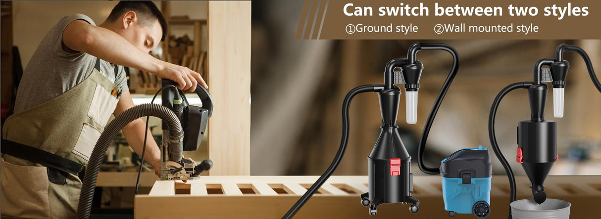 PEMEDOR 2 in 1 Dust Cyclone Collector Separation Vacuum Cleaner Wall Mounted Wheeled Modes Dust Collector Woodworking Tools Contractor Polish Pollen Ash etc Focusing Small Dust (Whole Rocket Set) PEMEDOR