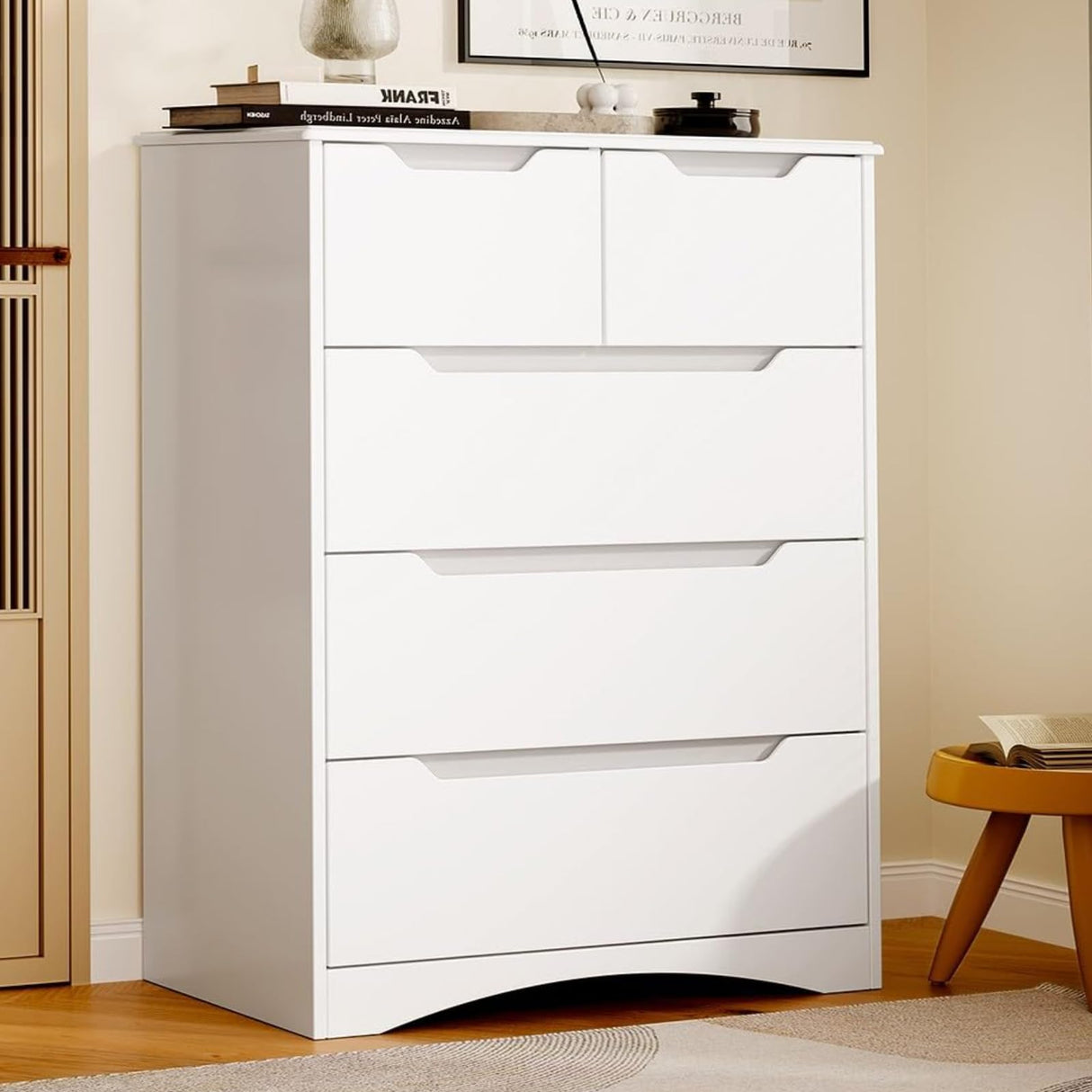 Bealife 5 Drawer Dresser,Dresser for Bedroom with Anti-Tripping Device and Embedded Handles for Home, Dressers & Chests of Drawers with Large Storage Capacity (White) Bealife