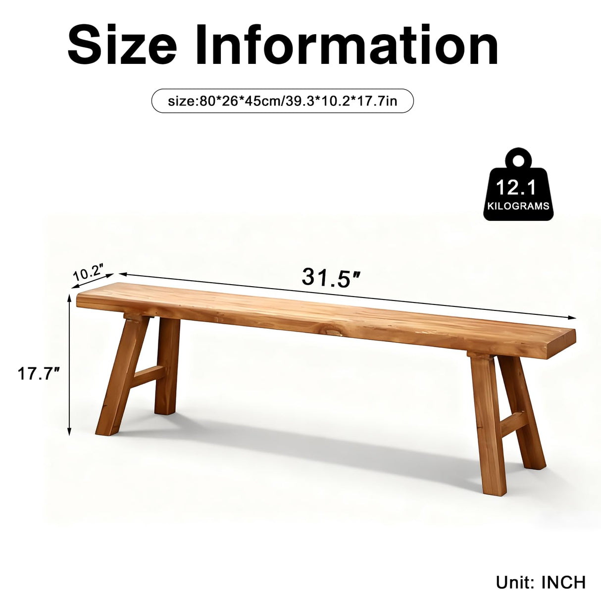 CANYIHB Front Entryway Bench Indoor Hallway Bedroom End of Bed Farm House Rustic Dining Table Vintage Narrow Noodle Bench Solid Wood (L 31.5″x10.2″W x 17.7″H) CANYIHB