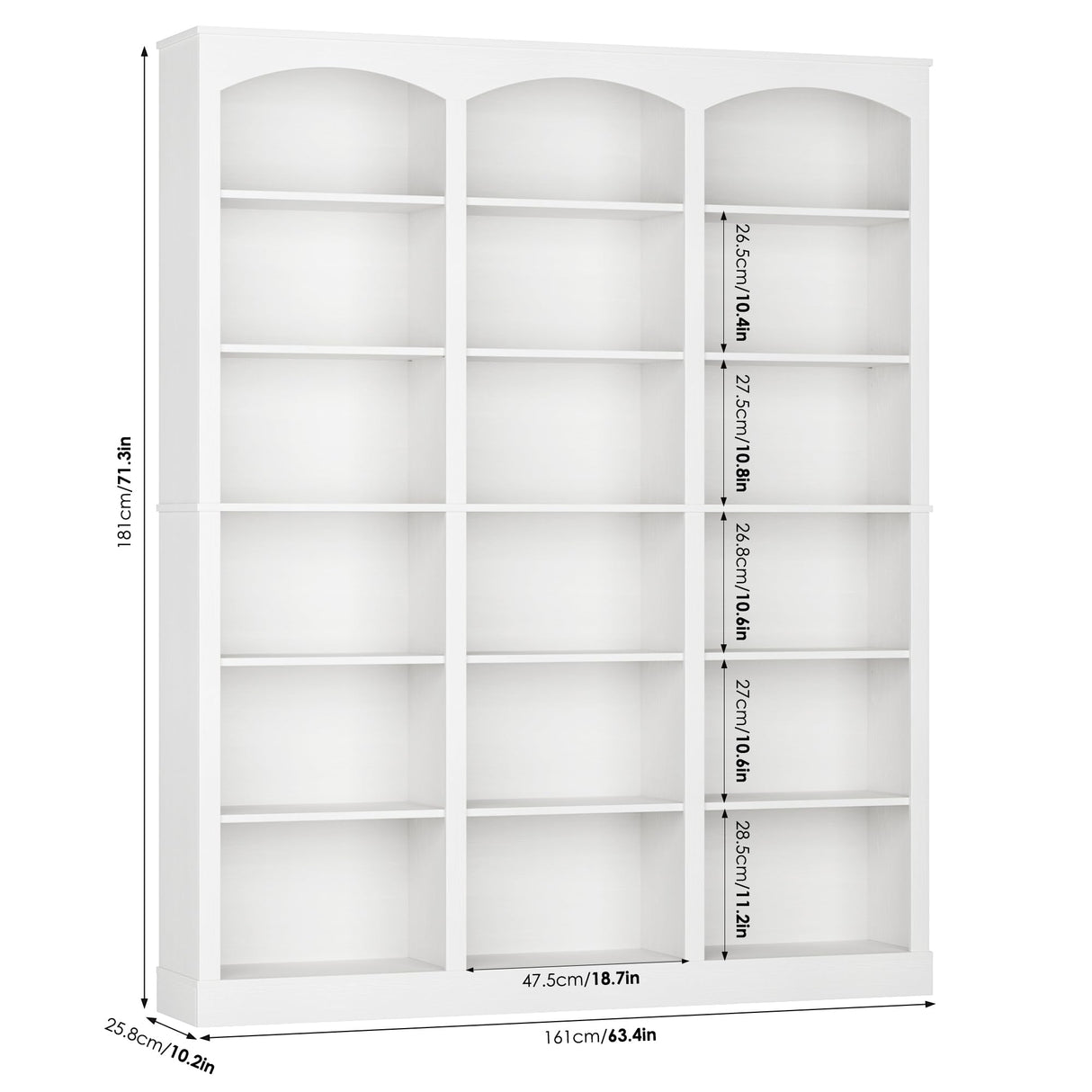 FACBOTALL 71" Triple Wide Bookshelf, 6 Tier Bookcase, Large White Bookshelf with Curved Baffle, 63.4" Wide Tall Bookcase with 18 Open Display Shelves for Living Room, Study, White FACBOTALL