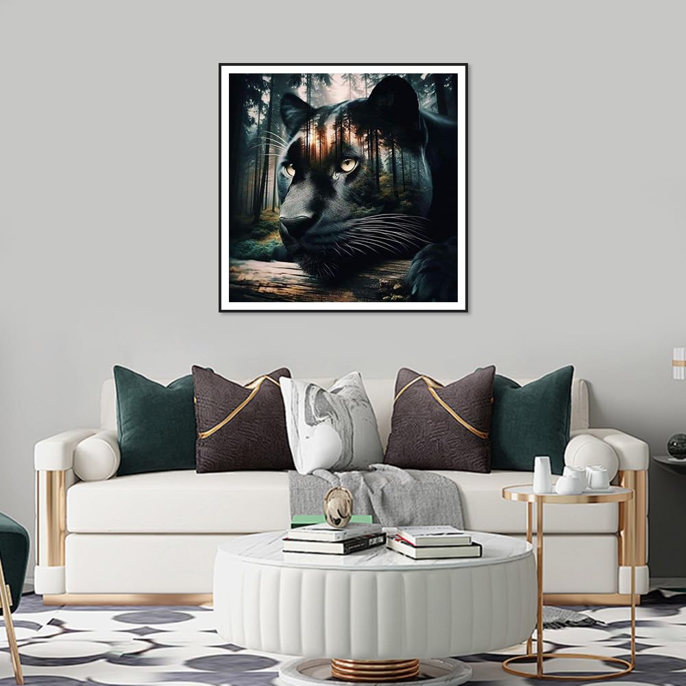 Anuver Landscape Diamond Painting Kits for Adults, 5D DIY Diamond Art Kits for Beginners, Full Drill Diamond Painting Kits for Home Wall Decor, Black Panther 12x12 Inch Anuver