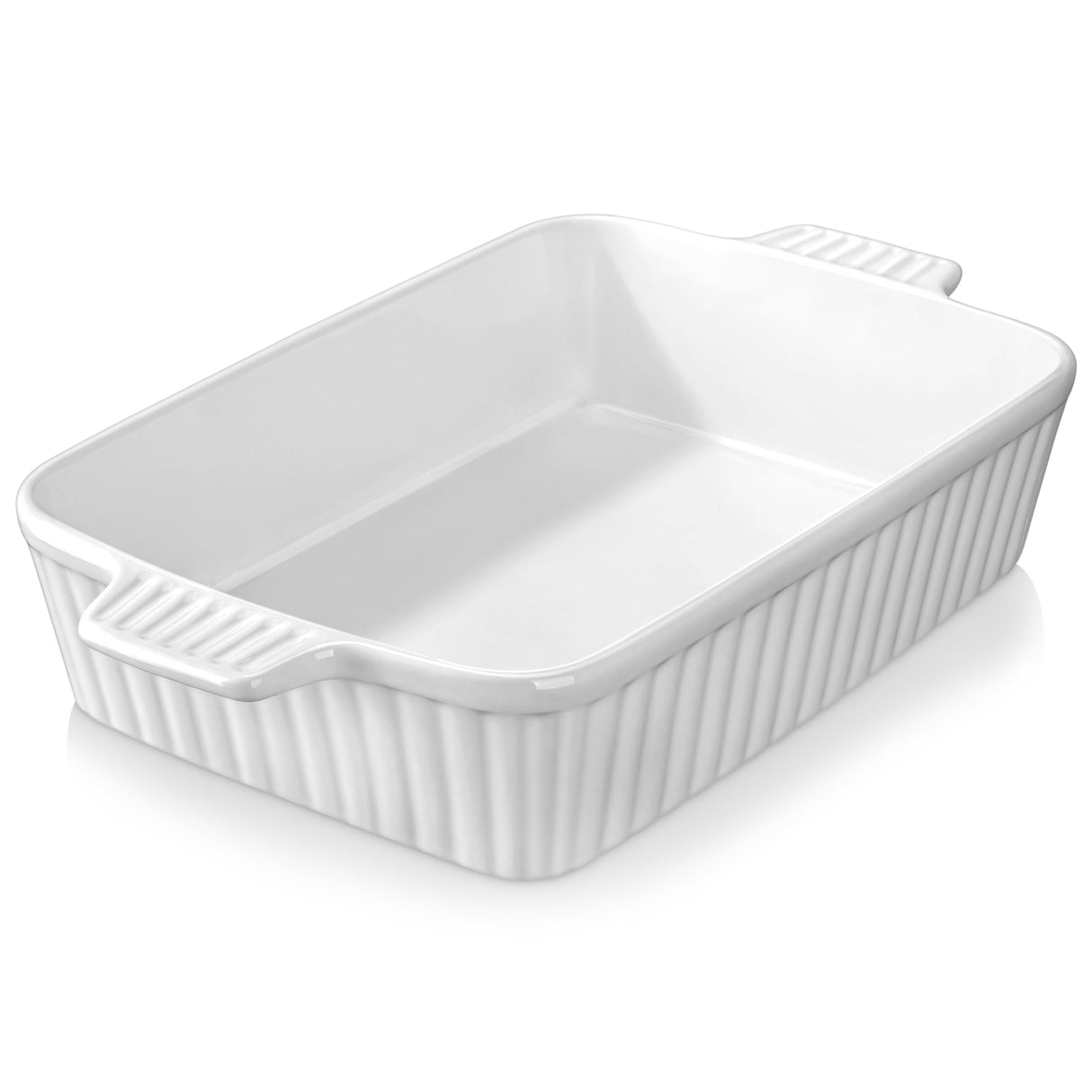 MALACASA 4.4 QT Baking Dish, 9x13 Large Casserole Dish for Oven, Ceramic Baking Pan, Rectangular Lasagna Pan Deep with Handles for Baking, Durable Microwave Oven Safe, White, Series BAKE-BAKE MALACASA