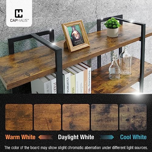 CAPHAUS Vintage Industrial 6-Tier Bookshelf in Rustic Oak – 86" High Open Display Unit with Durable Metal and Wood Design CAPHAUS